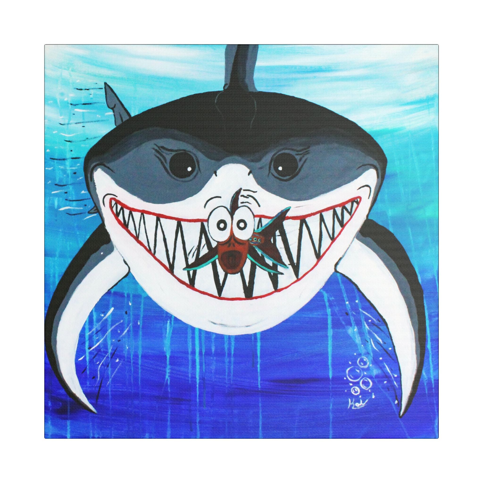 "Shark & Little Fishy" By Kai Gentile Reproduced On Gallery Wrapped Canvas