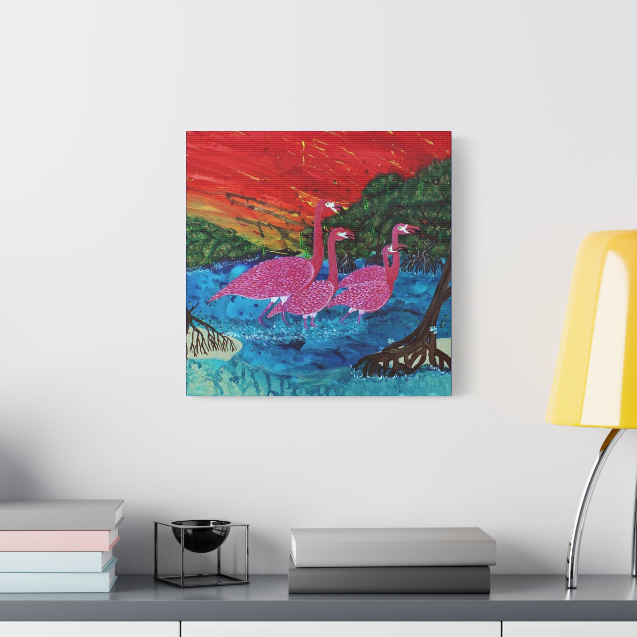 "Flamingo Sunset" By Kai Gentile Reproduced On Gallery Wrapped Canvas