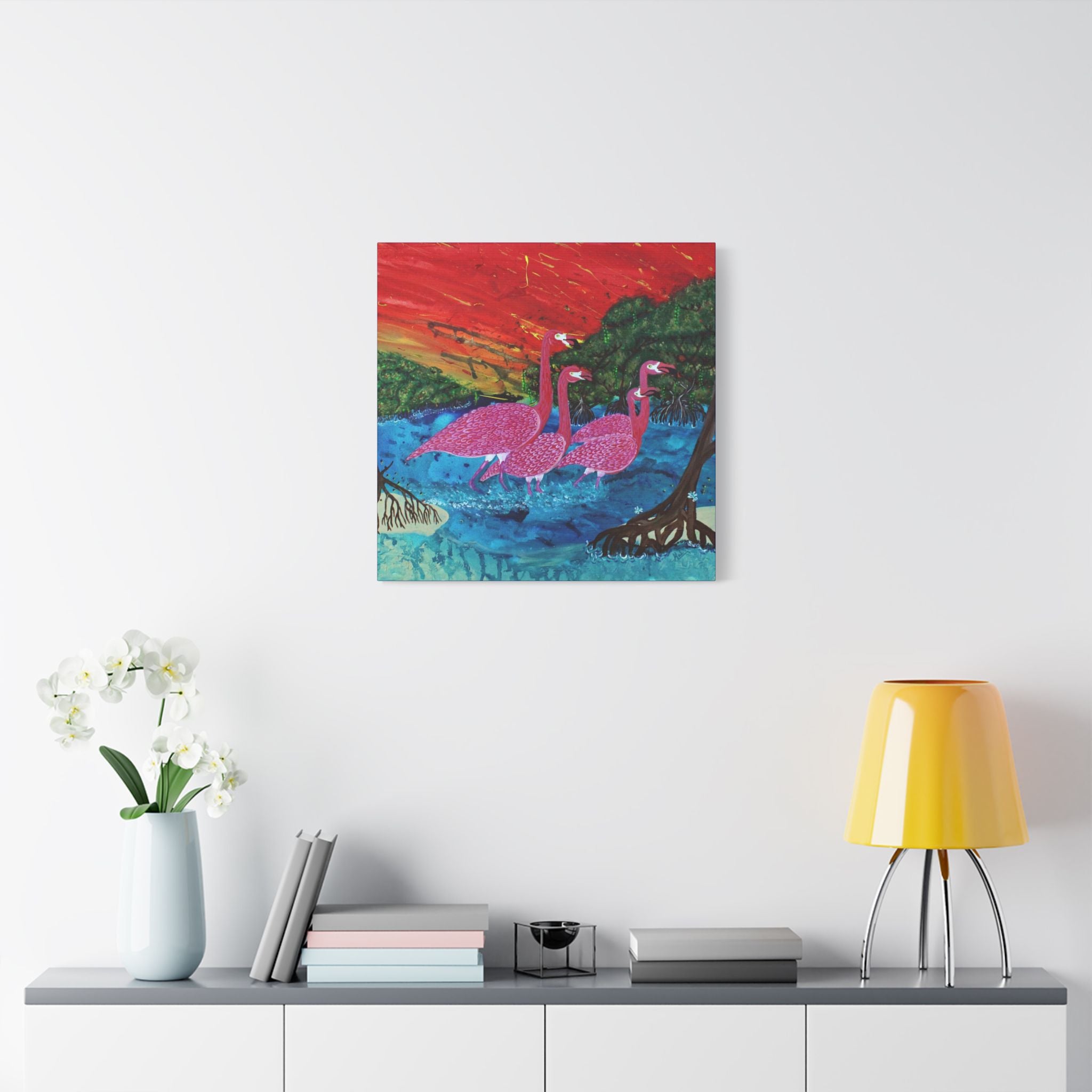 "Flamingo Sunset" By Kai Gentile Reproduced On Gallery Wrapped Canvas