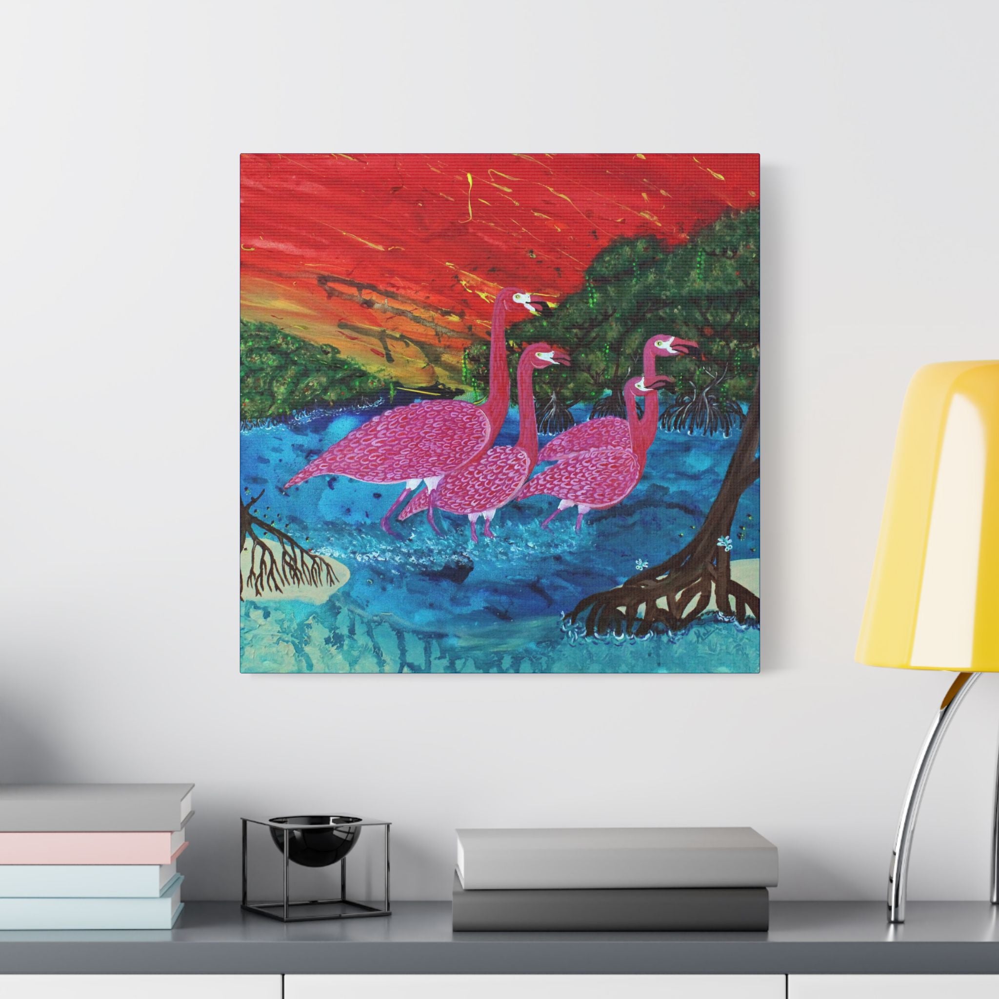 "Flamingo Sunset" By Kai Gentile Reproduced On Gallery Wrapped Canvas