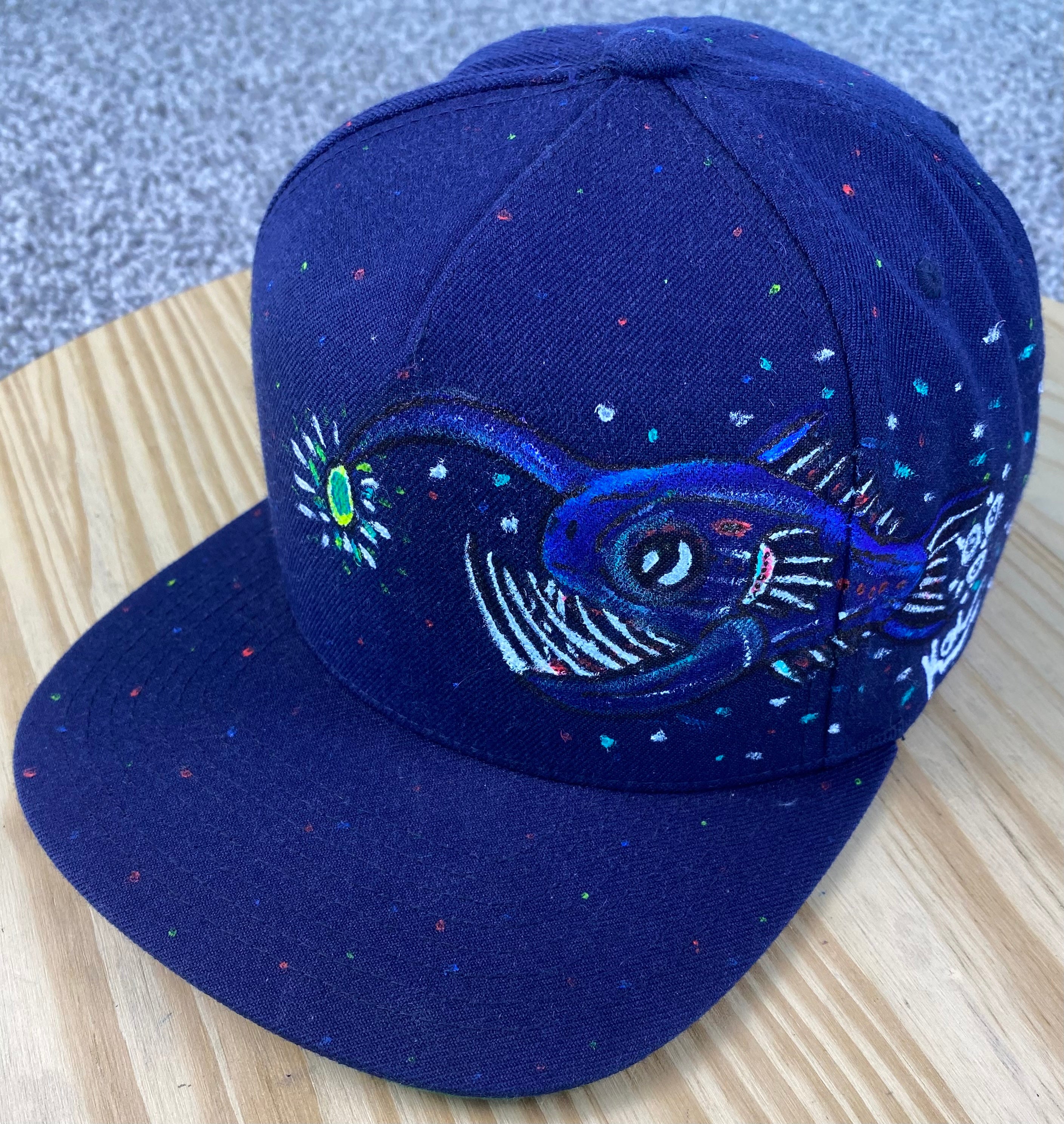 Anglerfish Hat, Navy, Original Hand Painted, Snapback