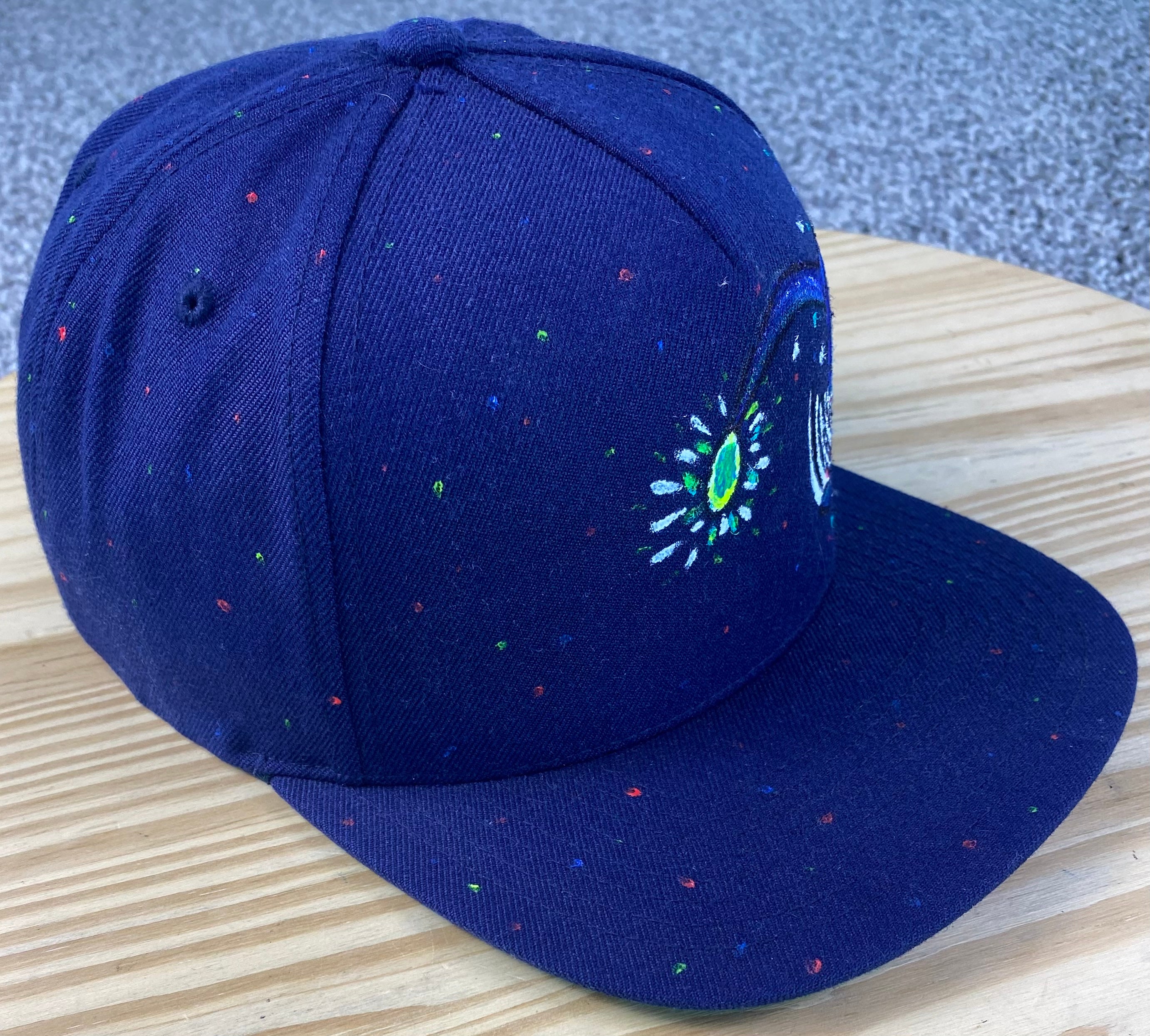 Anglerfish Hat, Navy, Original Hand Painted, Snapback