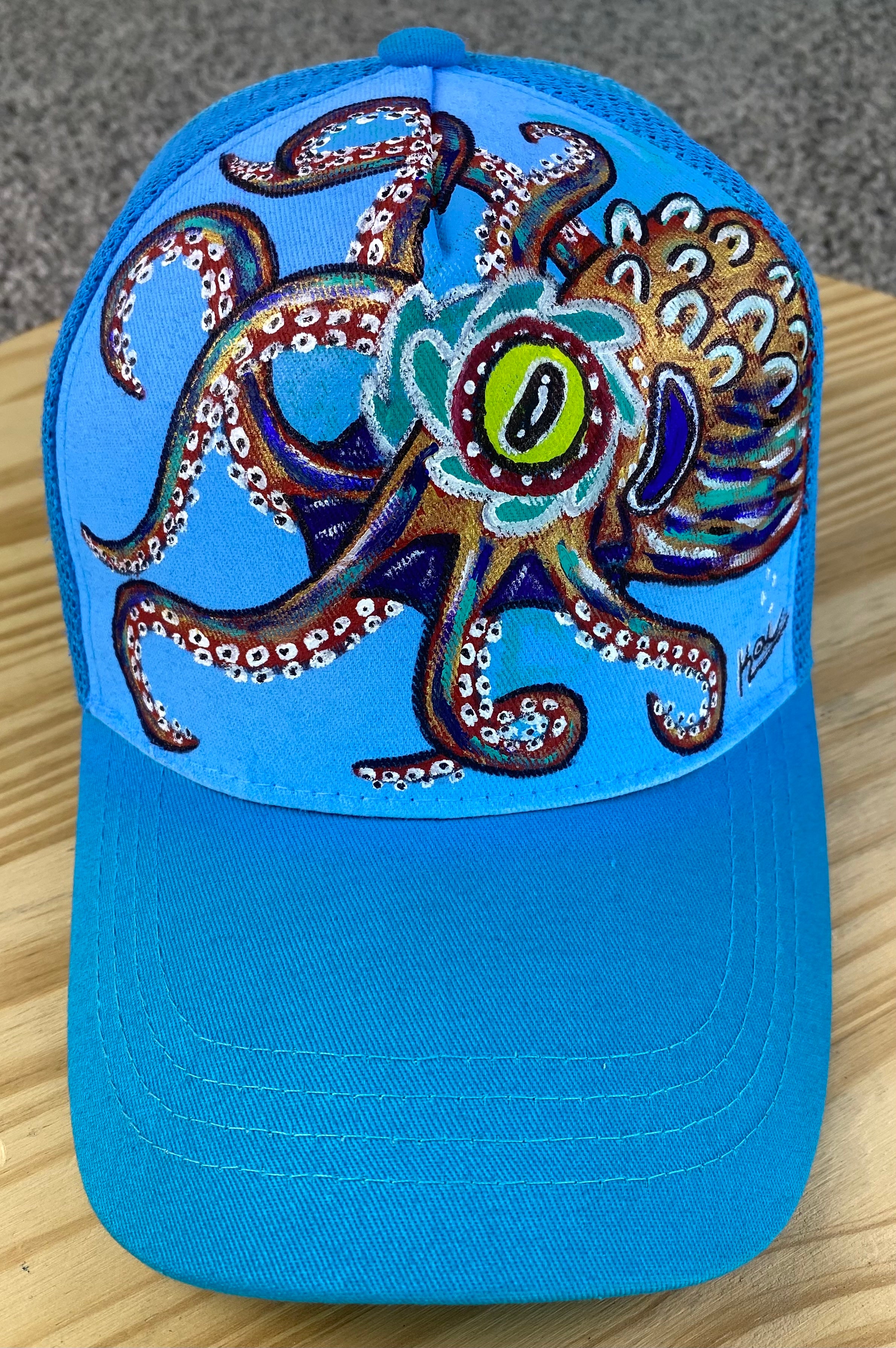 Octopoda II Hat, Blue, Original Hand Painted, Snapback