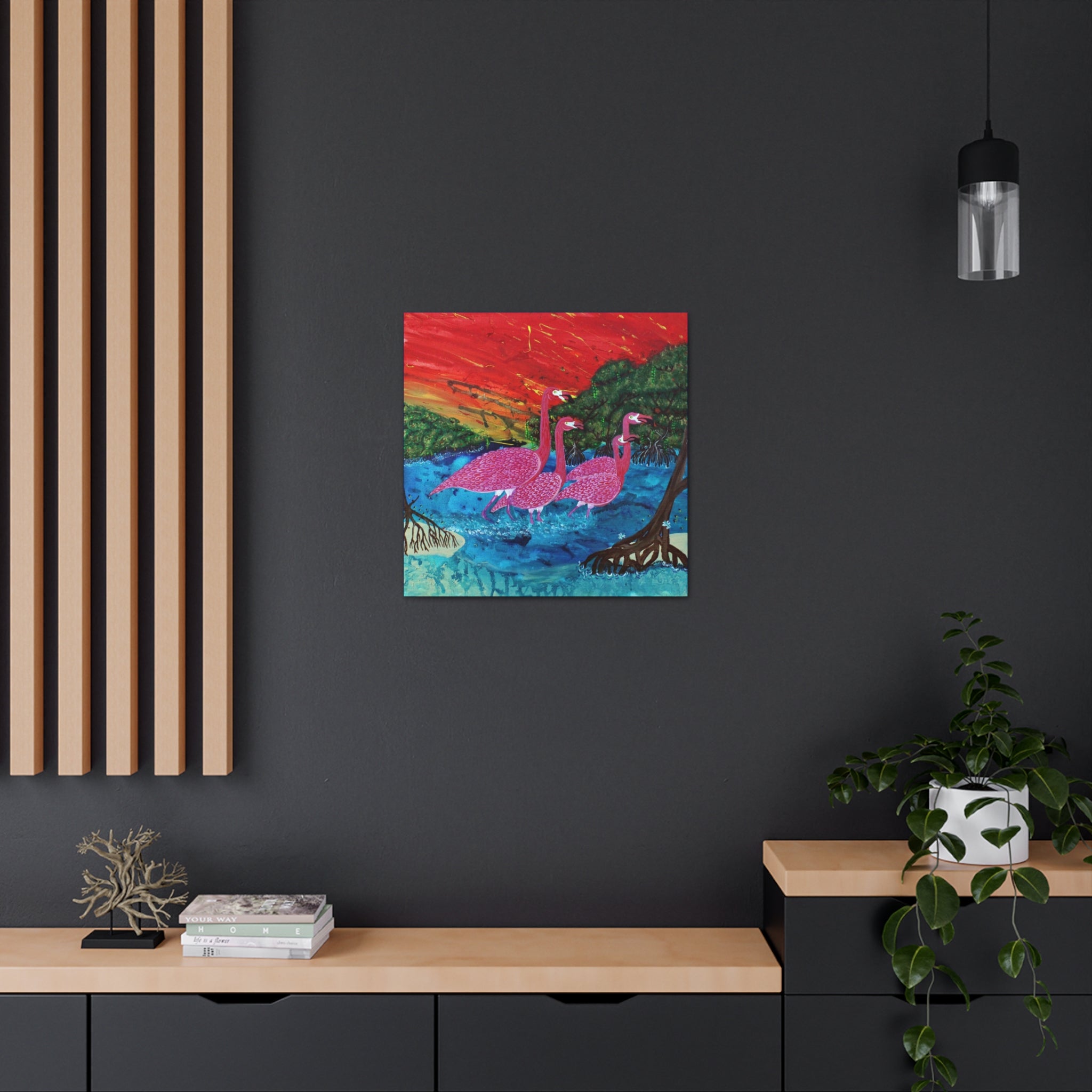 "Flamingo Sunset" By Kai Gentile Reproduced  On Gallery Wrapped Canvas