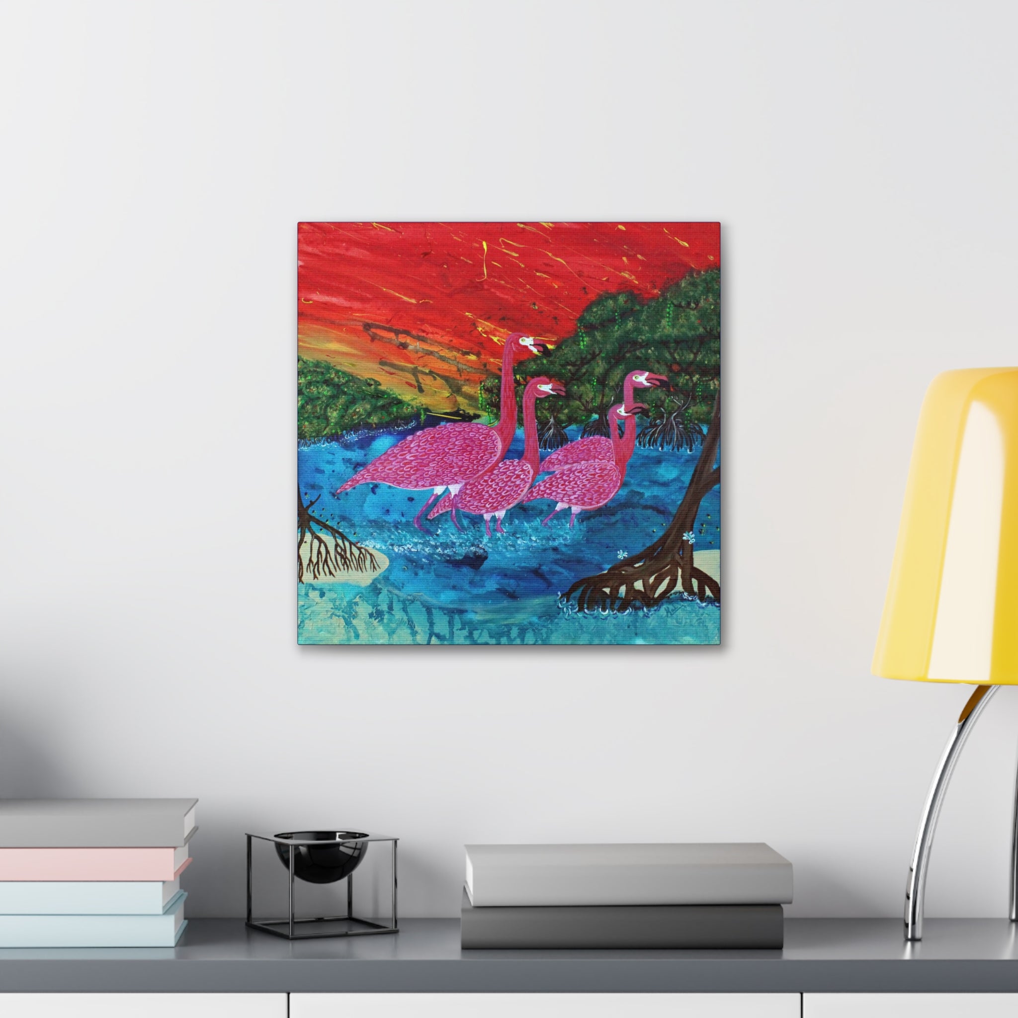 "Flamingo Sunset" By Kai Gentile Reproduced  On Gallery Wrapped Canvas