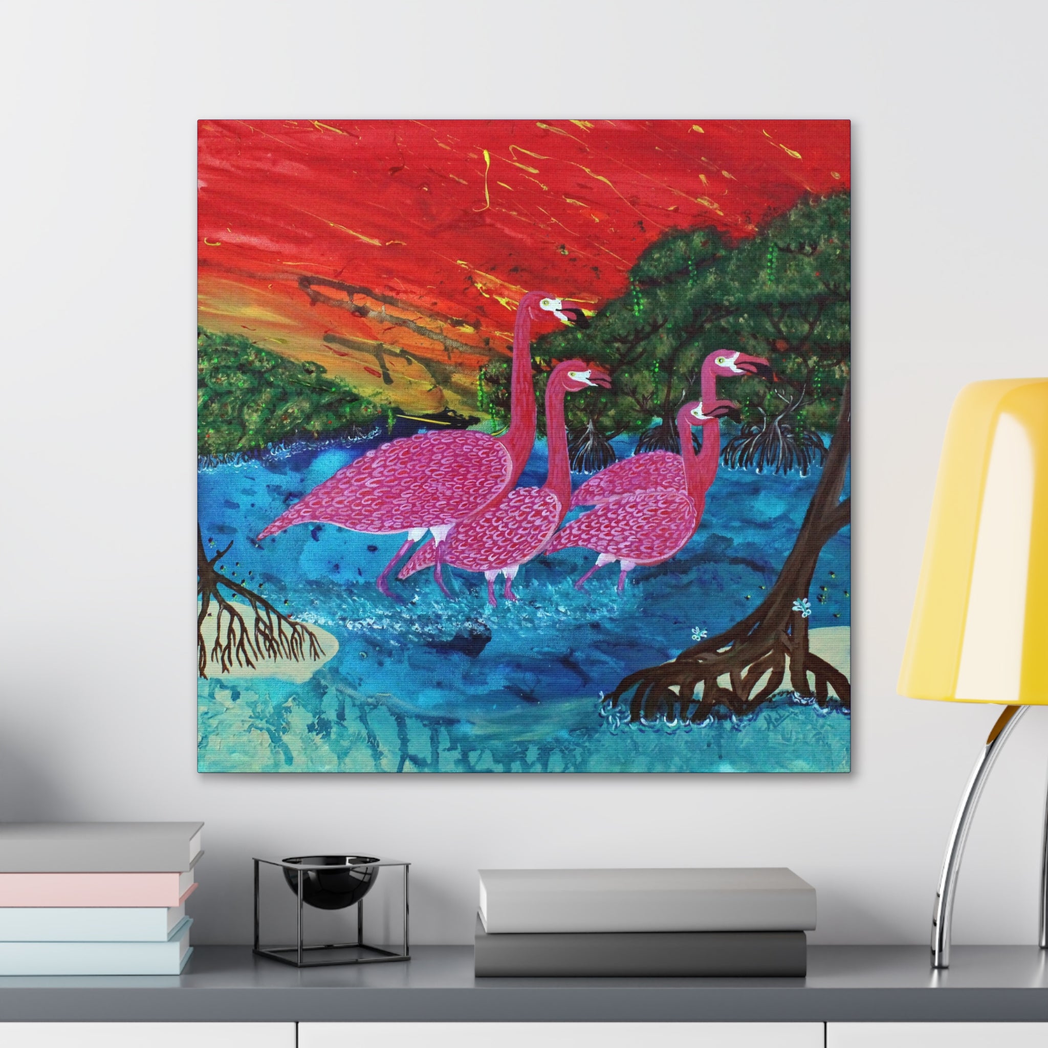 "Flamingo Sunset" By Kai Gentile Reproduced  On Gallery Wrapped Canvas