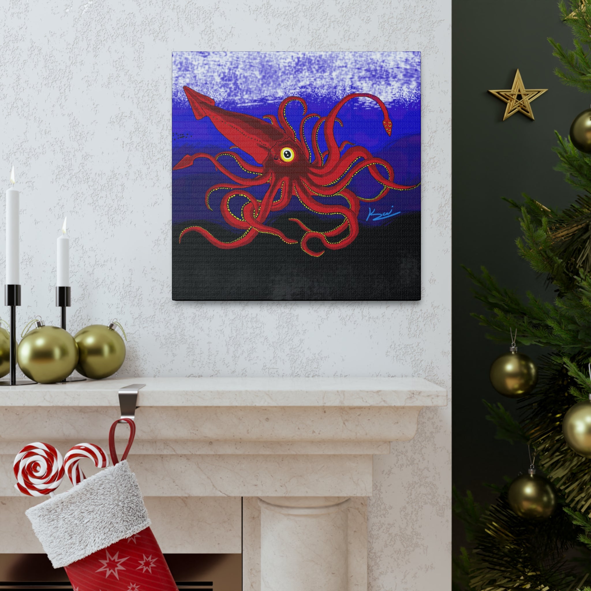 "Red Squid" By Kai Gentile Reproduced On Gallery Wrapped Canvas