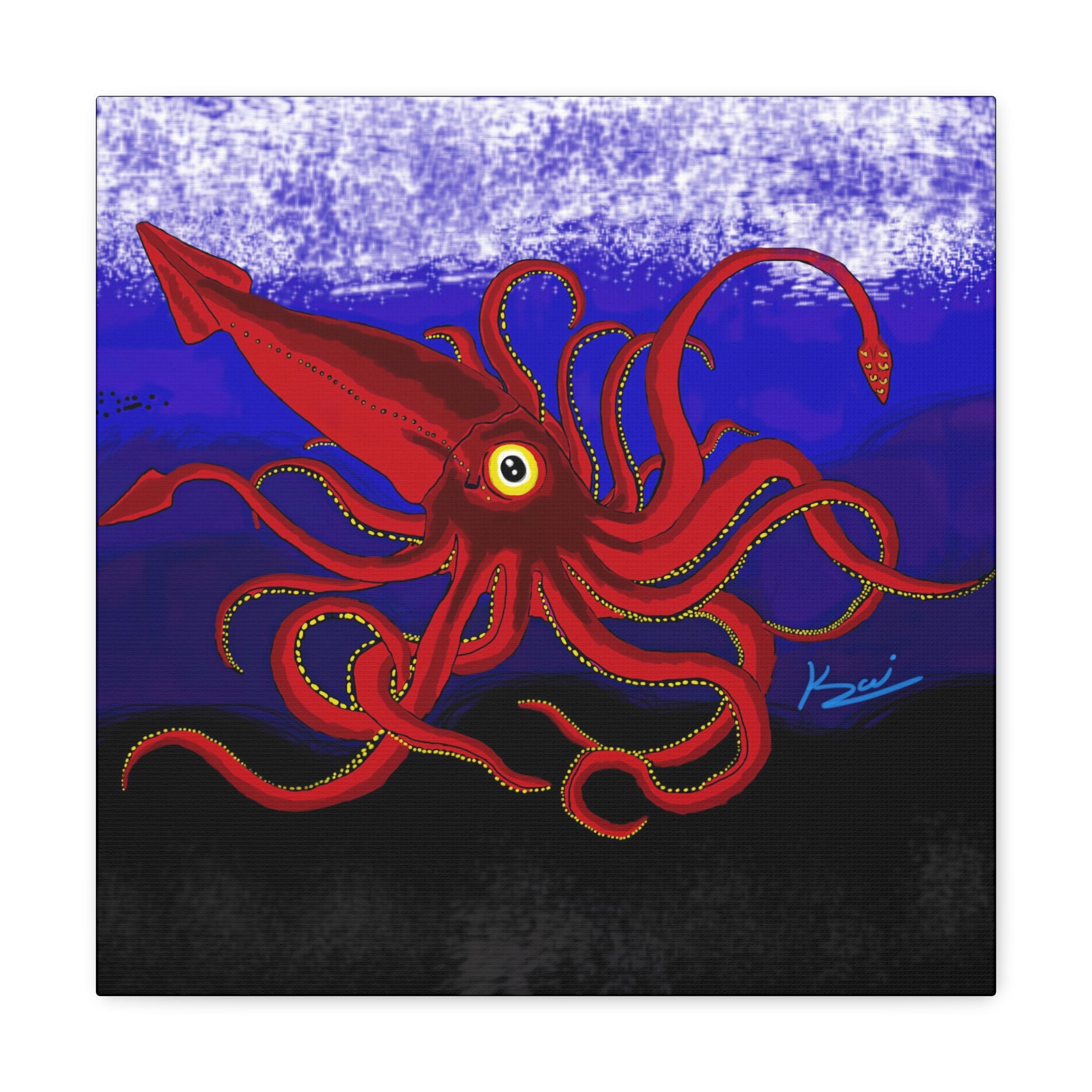 "Red Squid" By Kai Gentile Reproduced On Gallery Wrapped Canvas