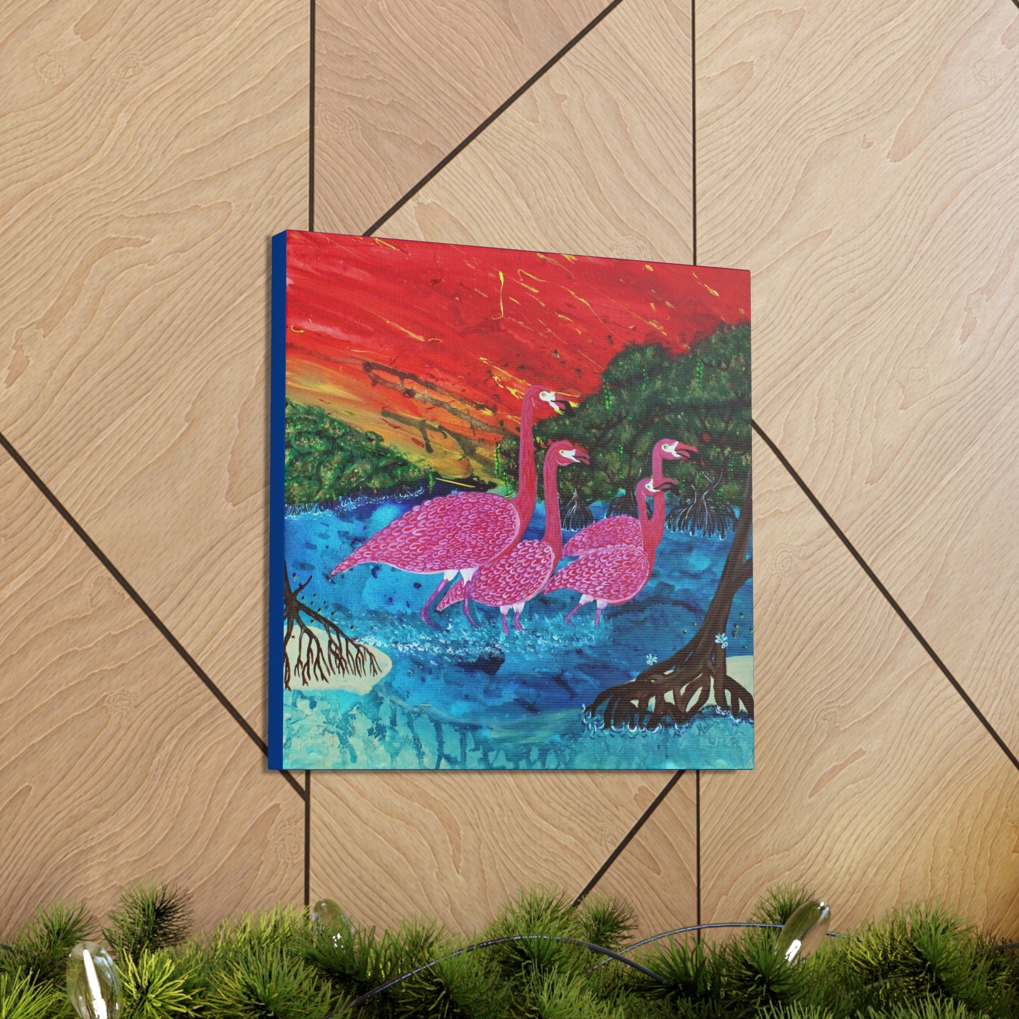 "Flamingo Sunset" By Kai Gentile Reproduced  On Gallery Wrapped Canvas