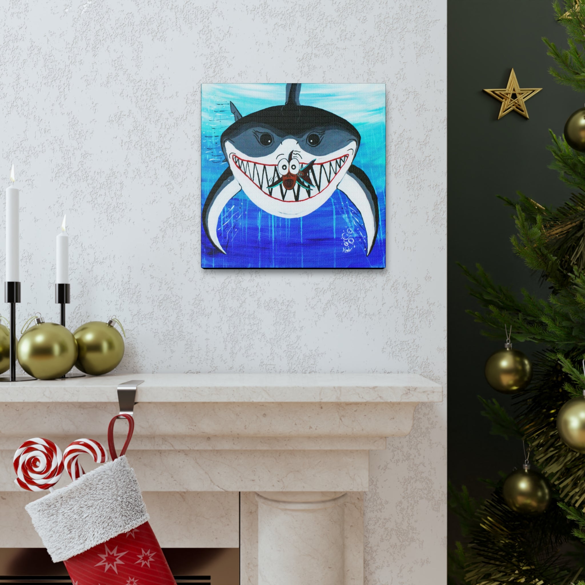 "Shark & Little Fishy" By Kai Gentile Reproduced On Gallery Wrapped Canvas