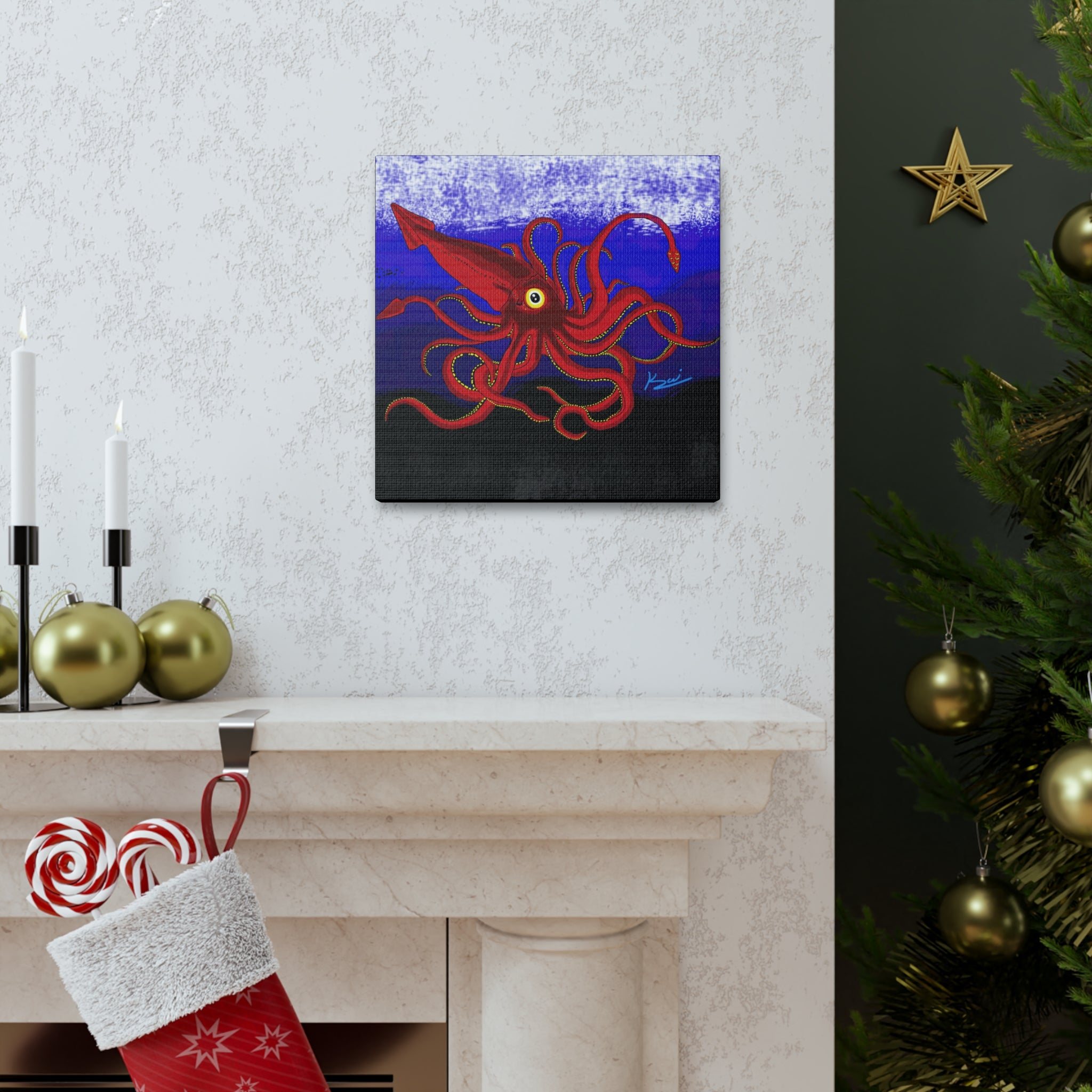 "Red Squid" By Kai Gentile Reproduced On Gallery Wrapped Canvas