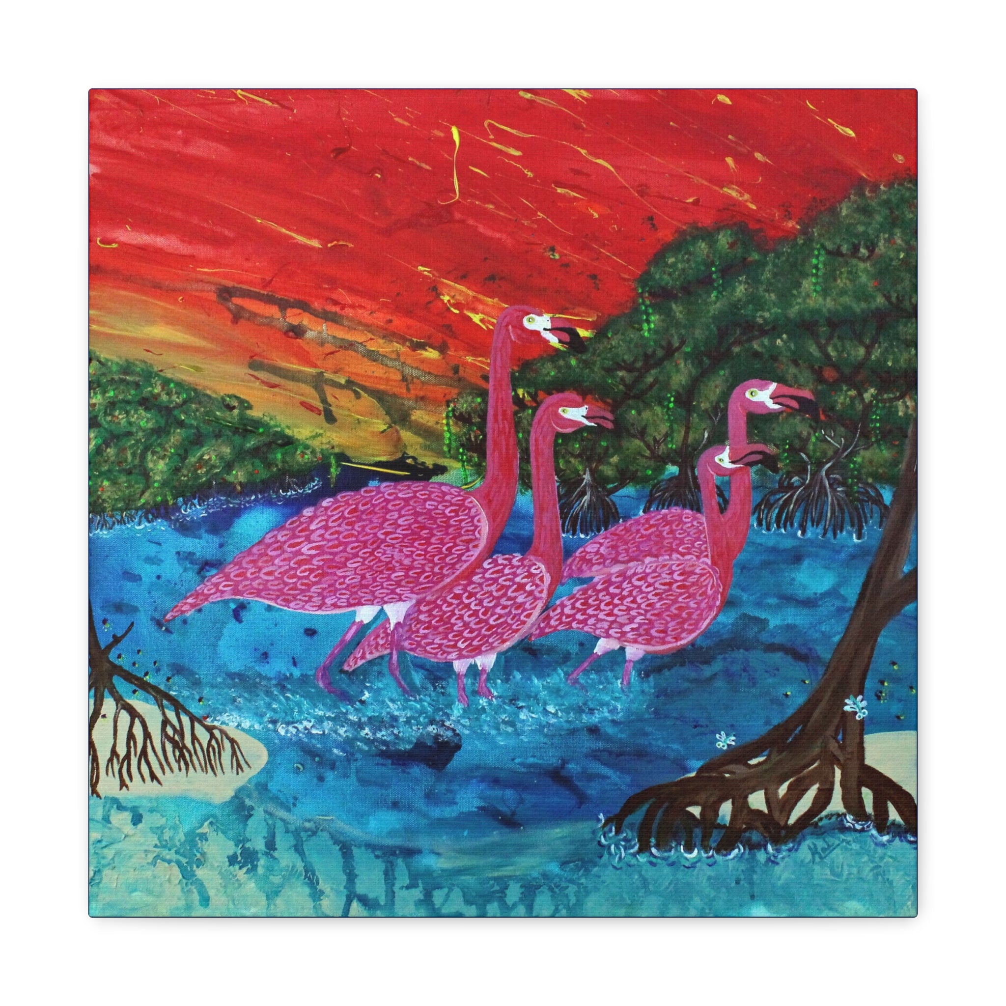 "Flamingo Sunset" By Kai Gentile Reproduced  On Gallery Wrapped Canvas