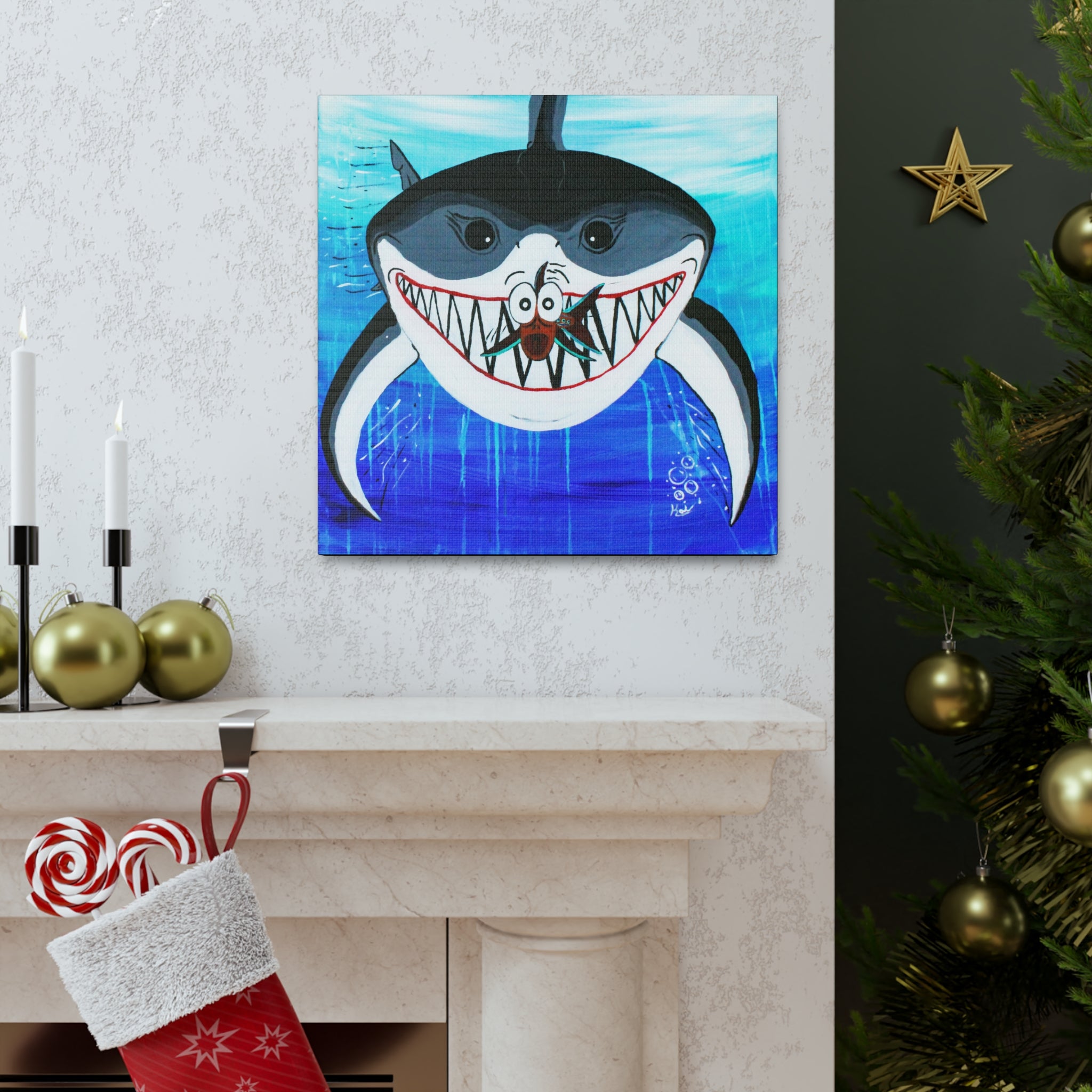 "Shark & Little Fishy" By Kai Gentile Reproduced On Gallery Wrapped Canvas