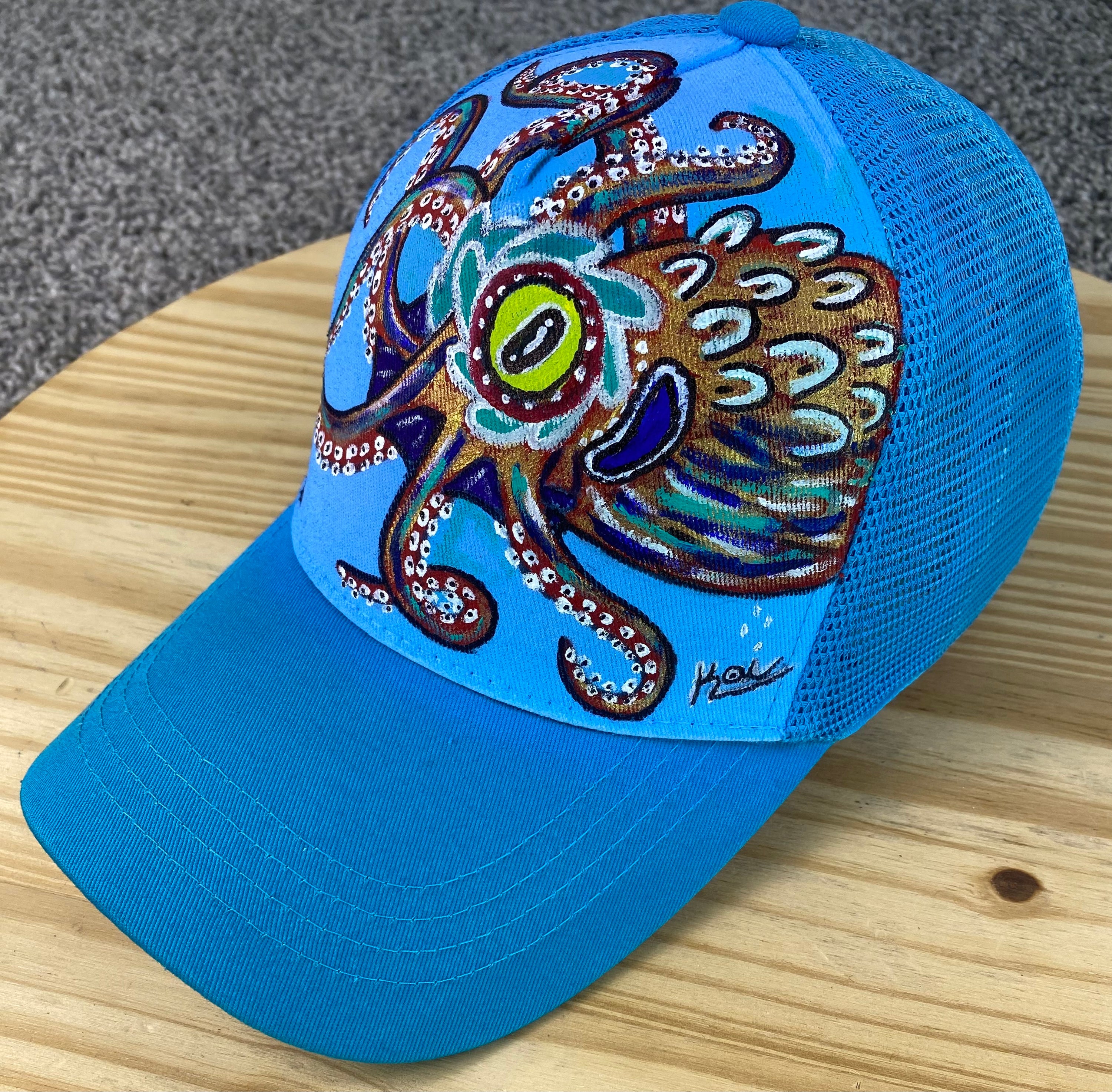 Octopoda II Hat, Blue, Original Hand Painted, Snapback