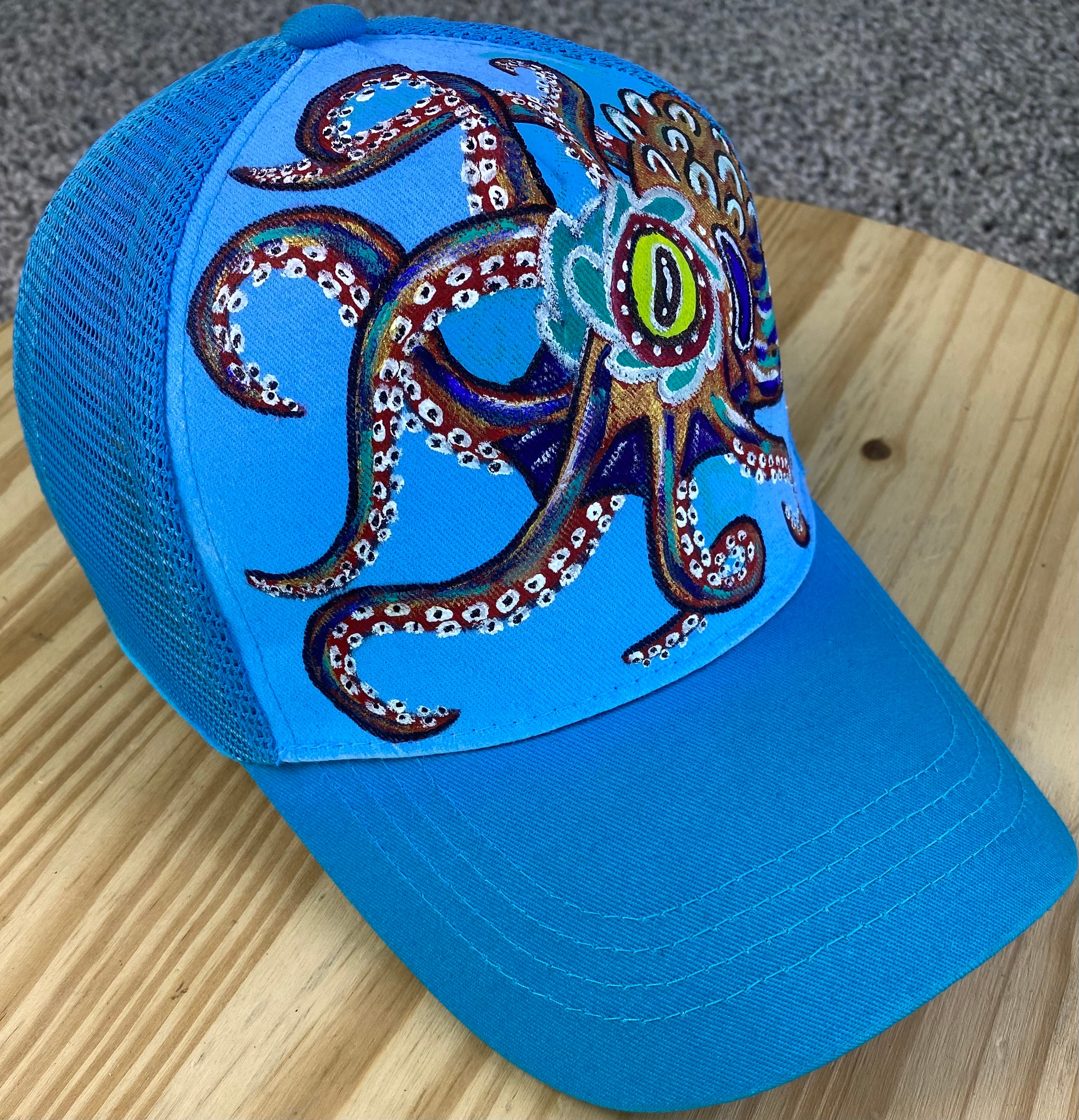 Octopoda II Hat, Blue, Original Hand Painted, Snapback