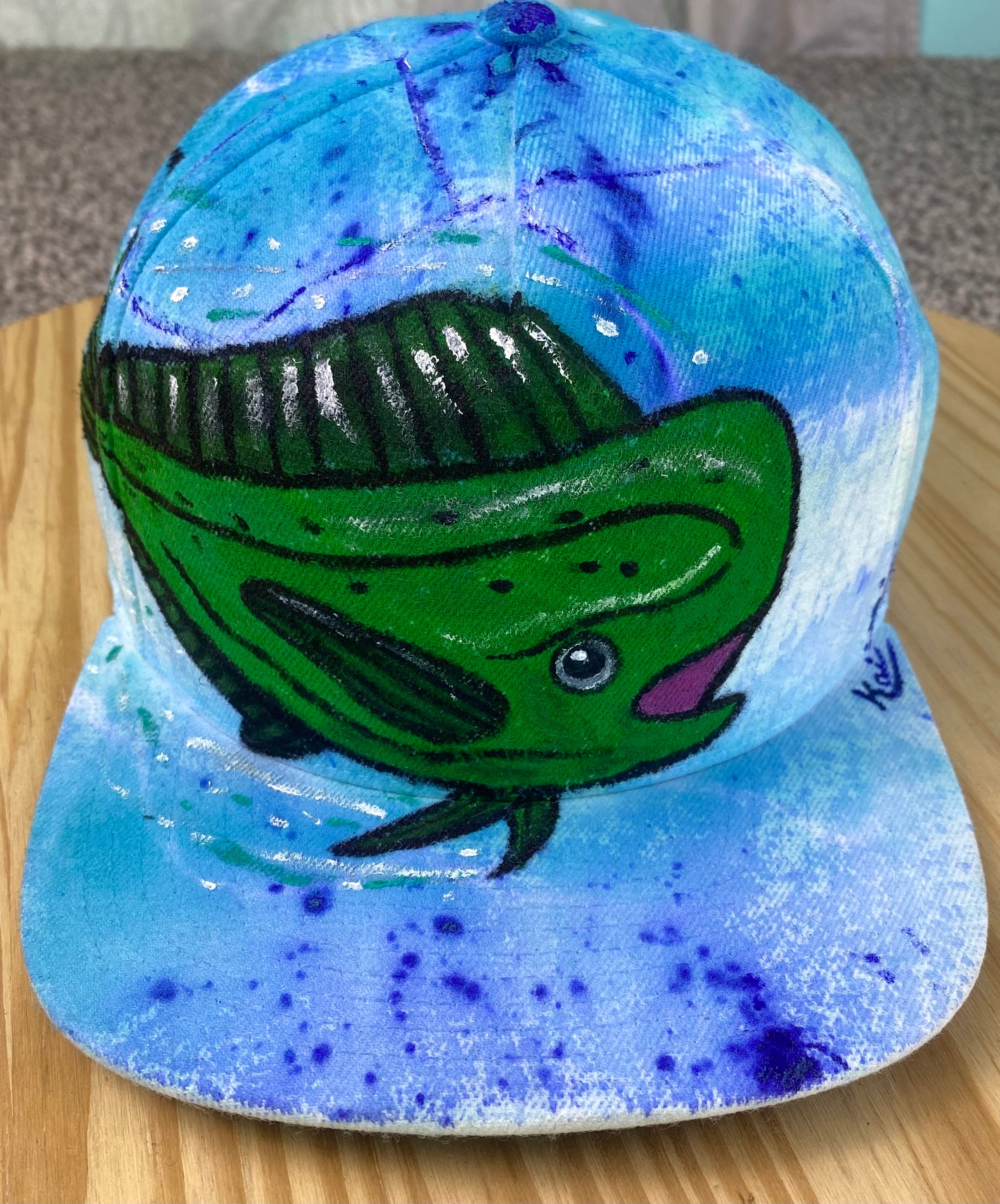 Mahi mahi Hat, White Splatter, Original Hand Painted, Snapback