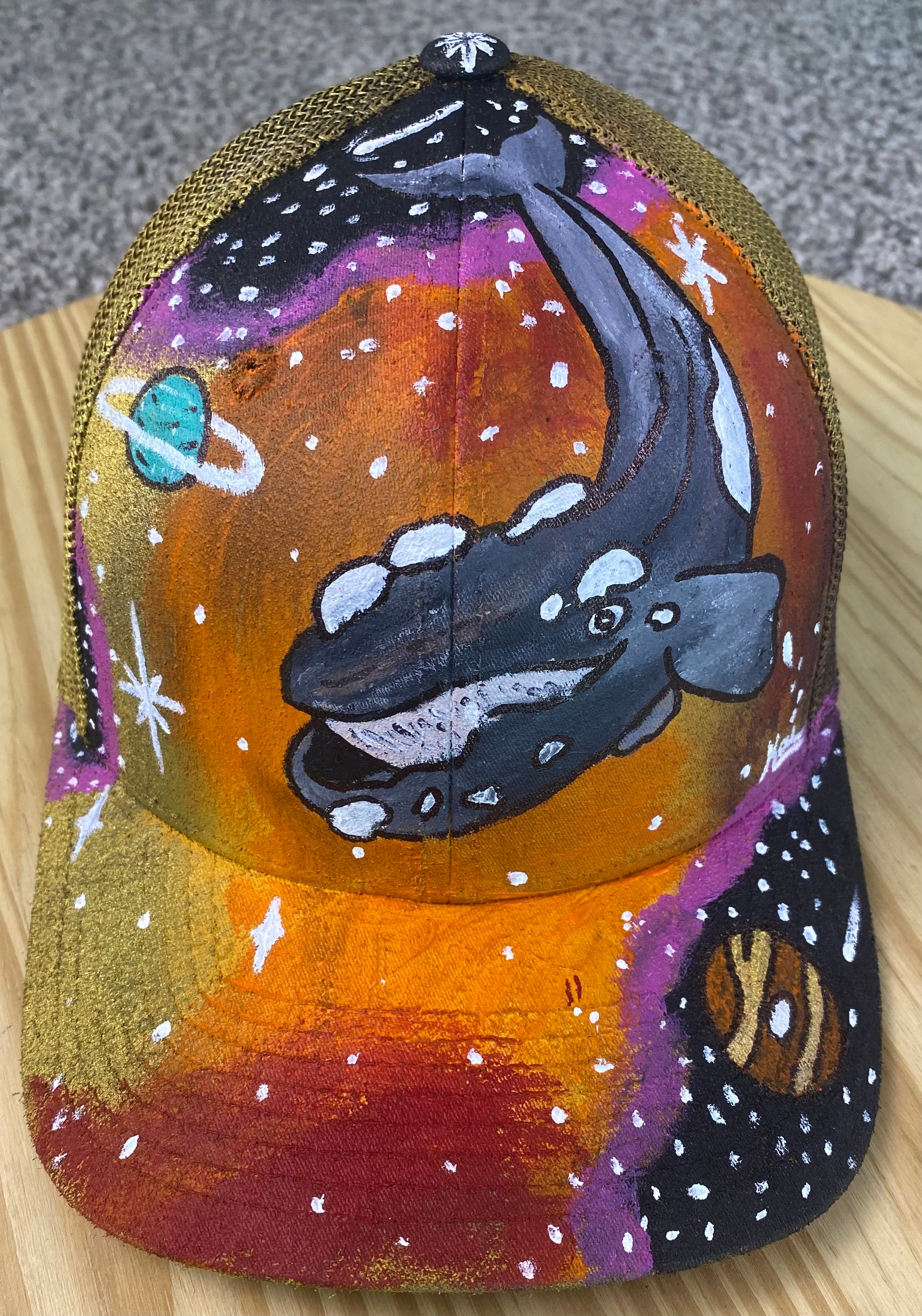 Right Whale Hat, White, Original Hand Painted, FlexFit