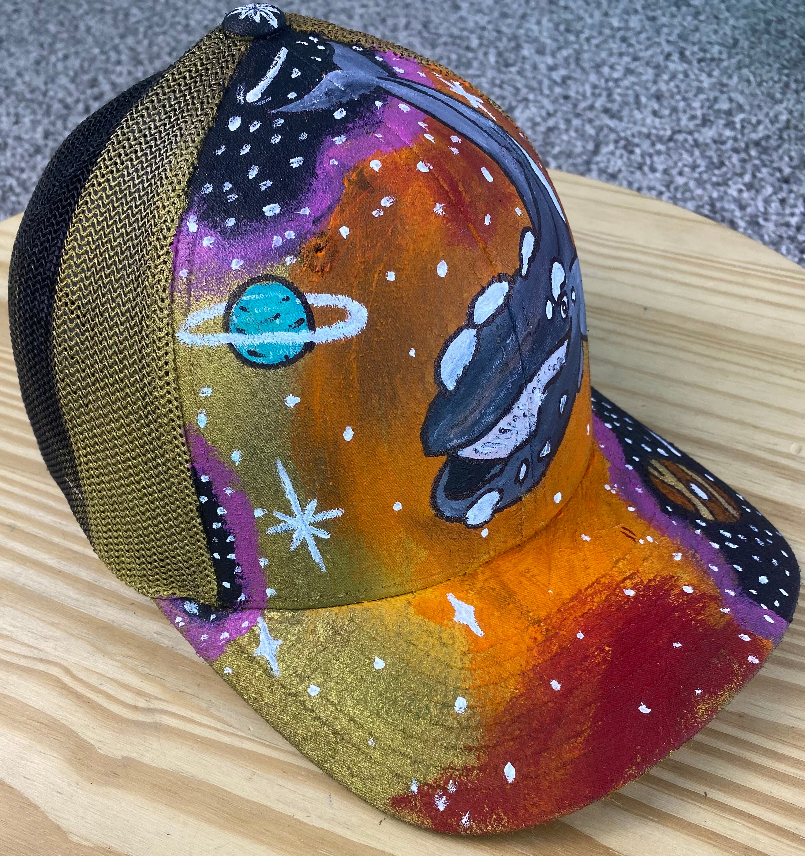 Right Whale Hat, White, Original Hand Painted, FlexFit