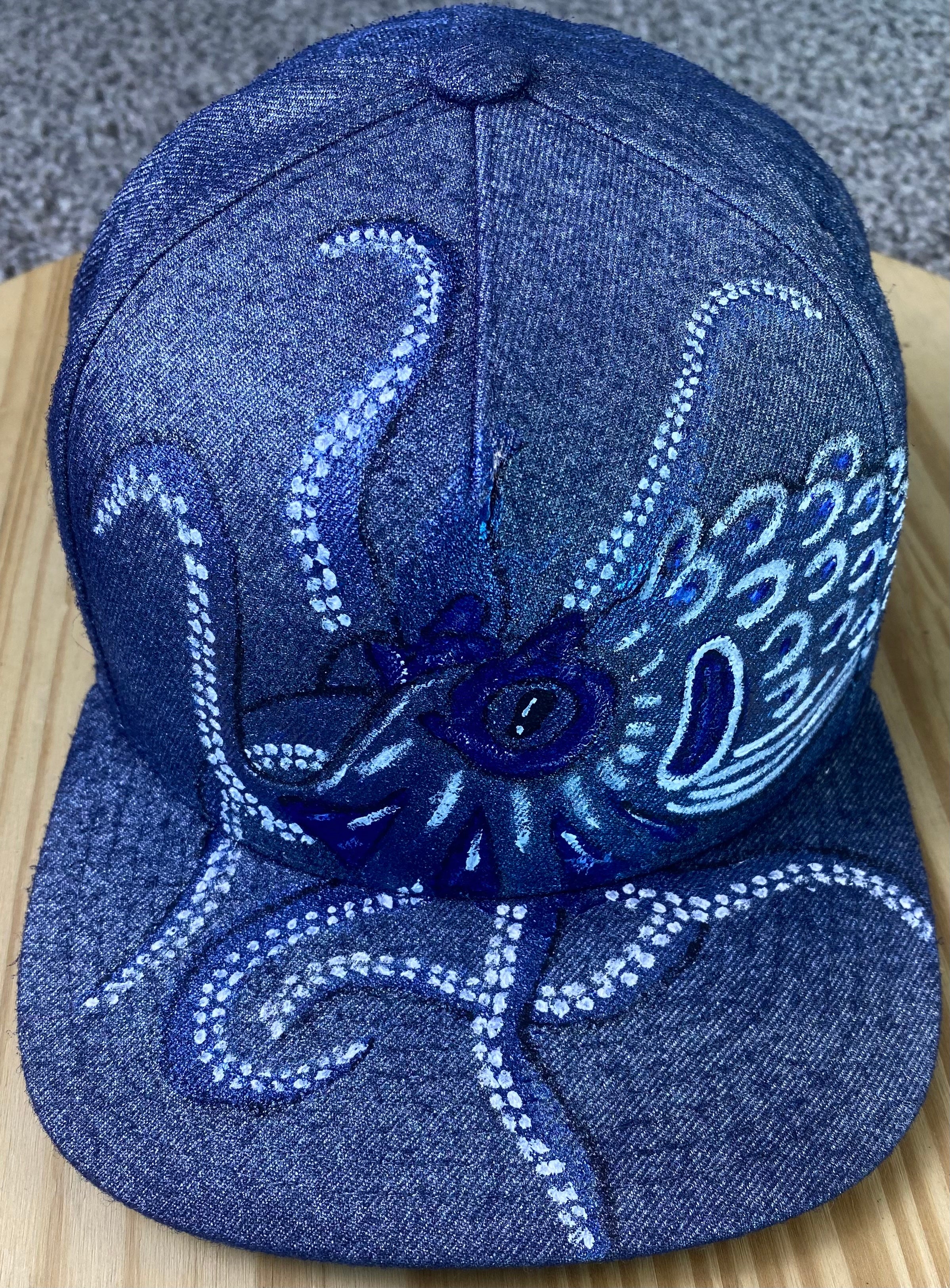 Blue Octopus Hat, Silver & Blue, Original Hand Painted, Snapback