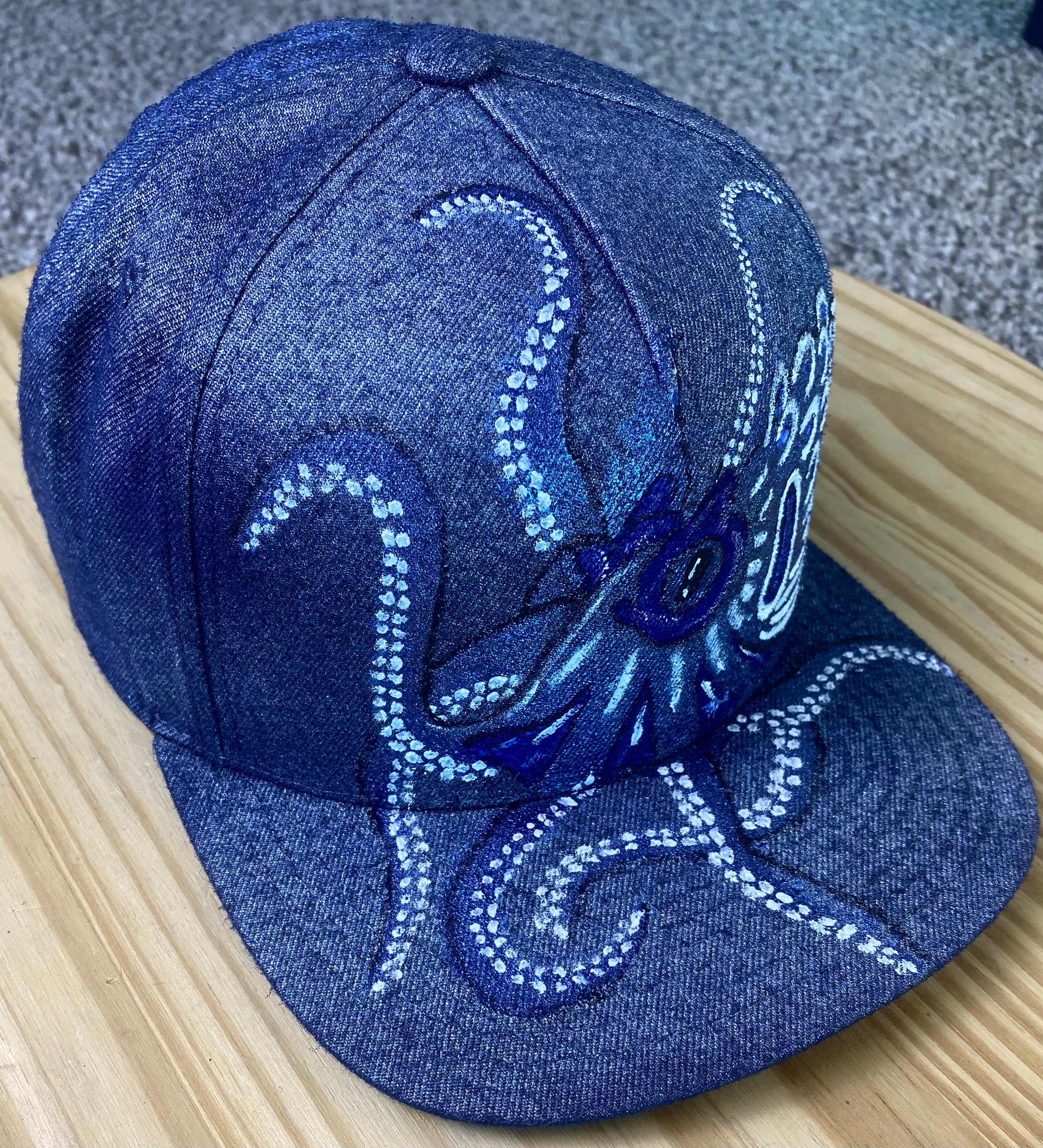 Blue Octopus Hat, Silver & Blue, Original Hand Painted, Snapback
