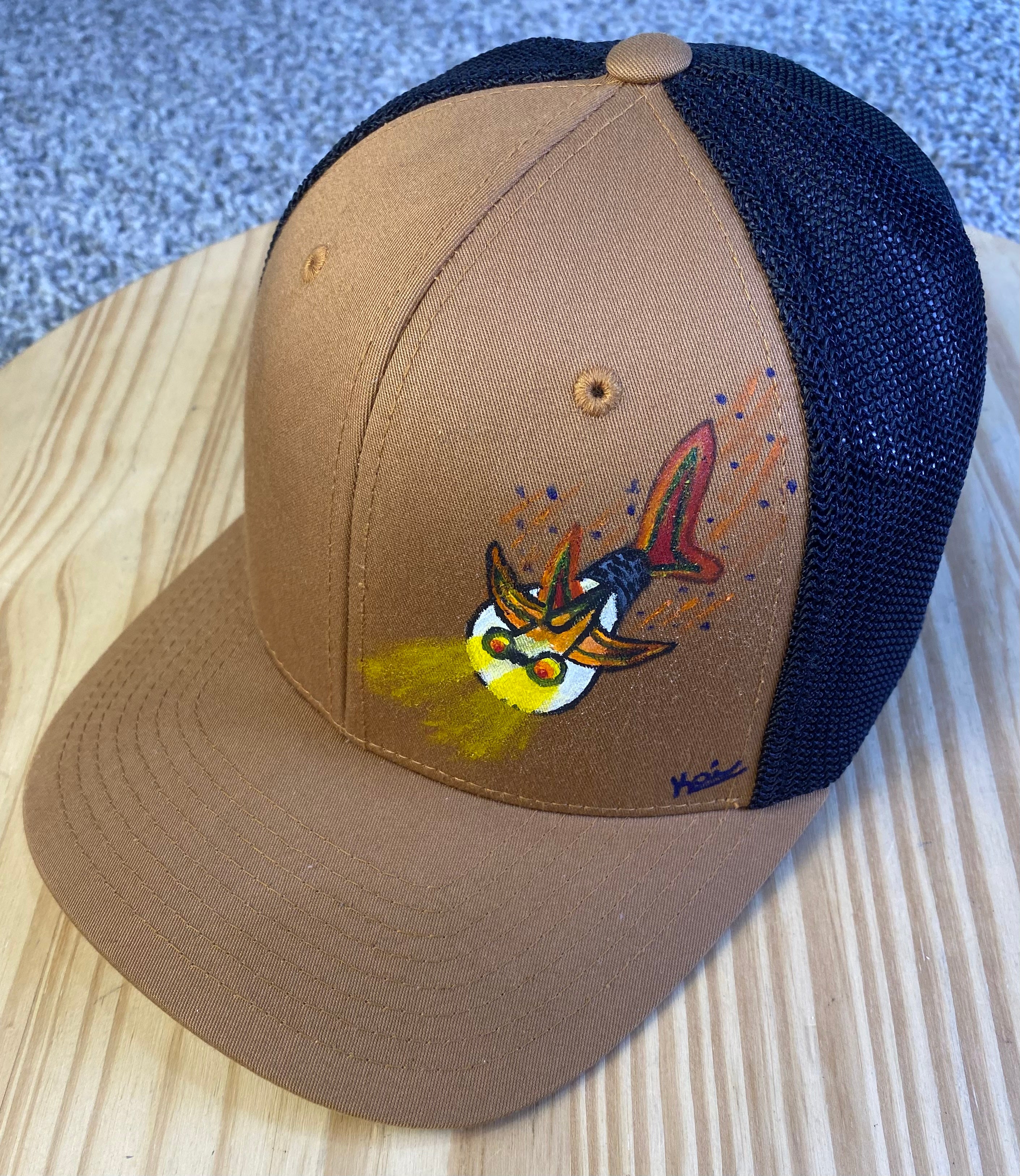 Bulb Fish Hat, Original Hand Painted, FlexFit