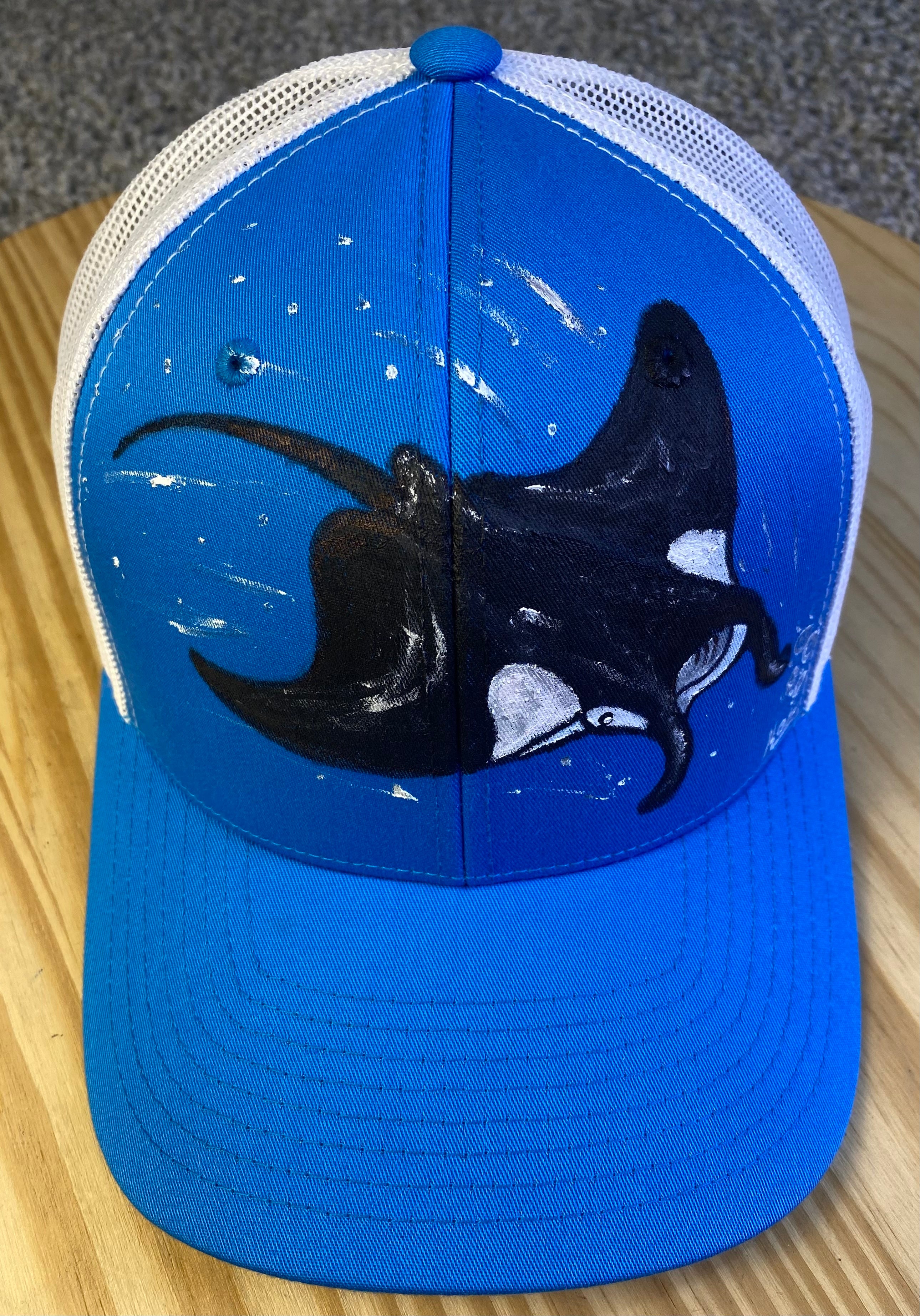 Manta Ray Hat, Gray and Pink, Original Hand Painted, Snapback