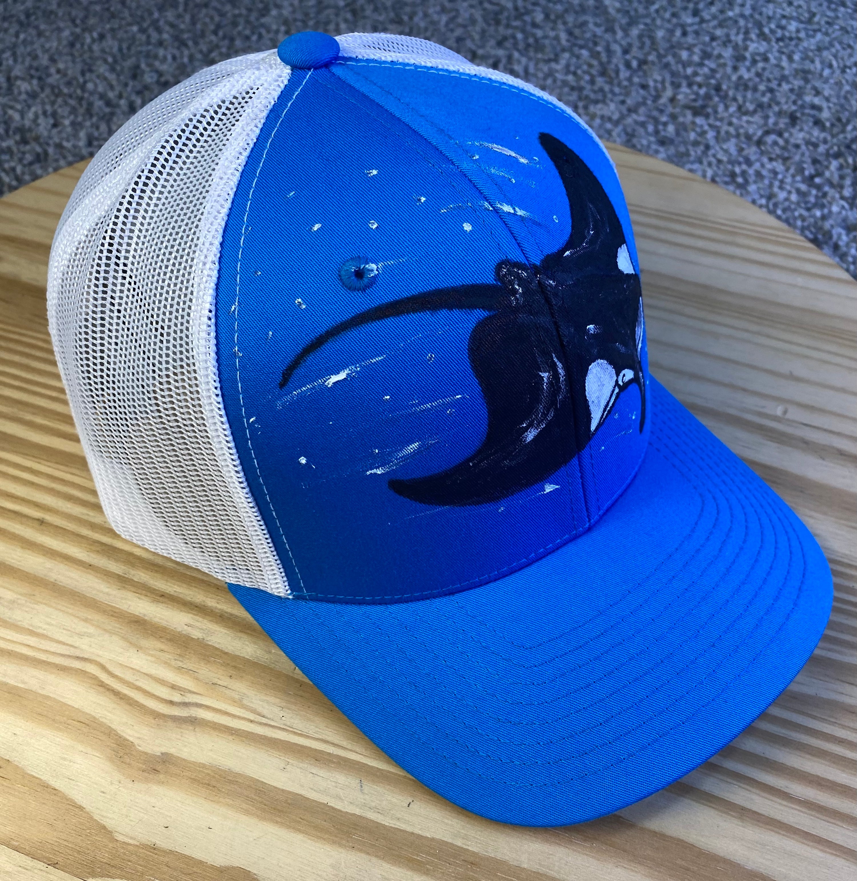 Manta Ray Hat, Gray and Pink, Original Hand Painted, Snapback