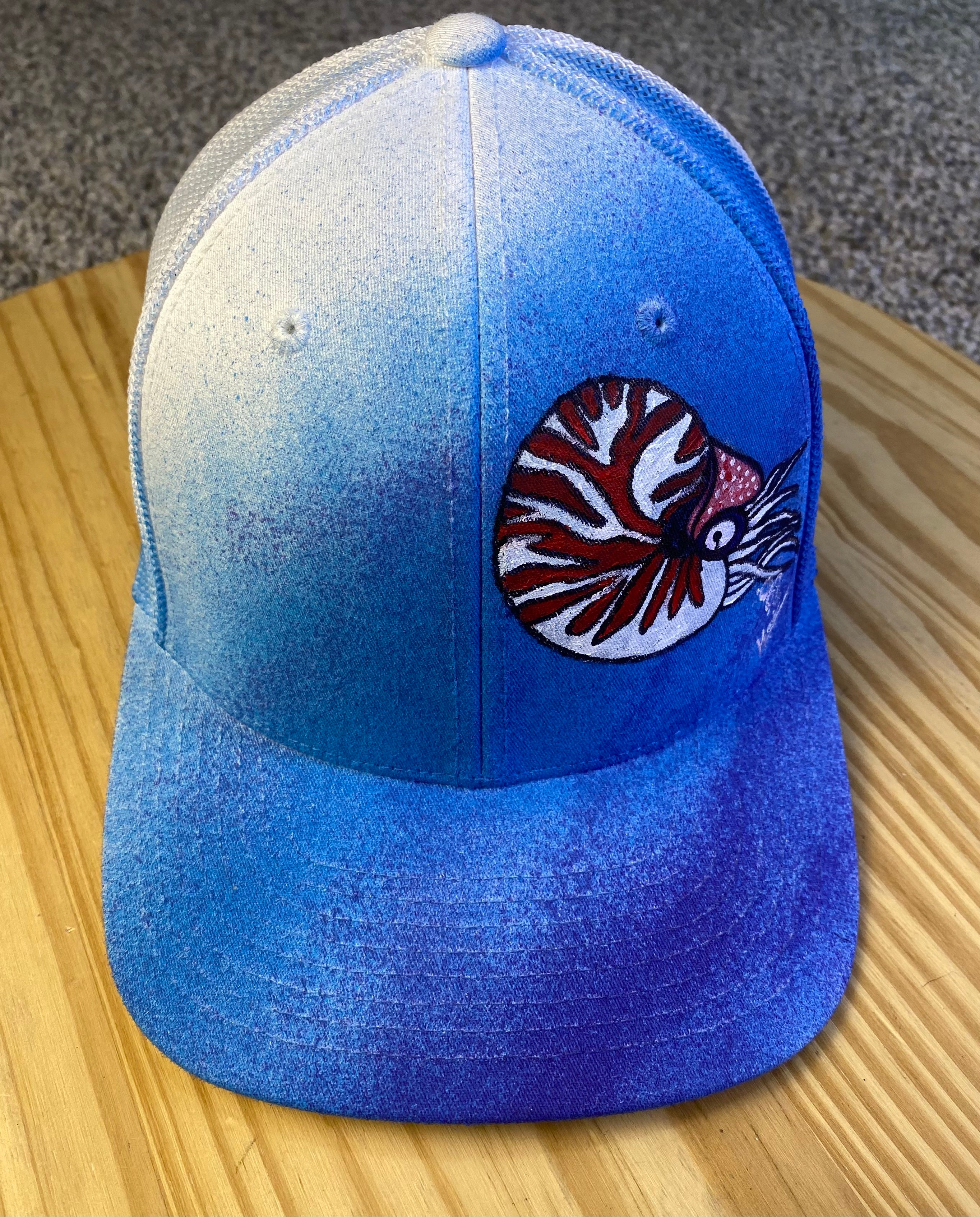 Nautilis Hat, White, Original Hand Painted, FlexFit