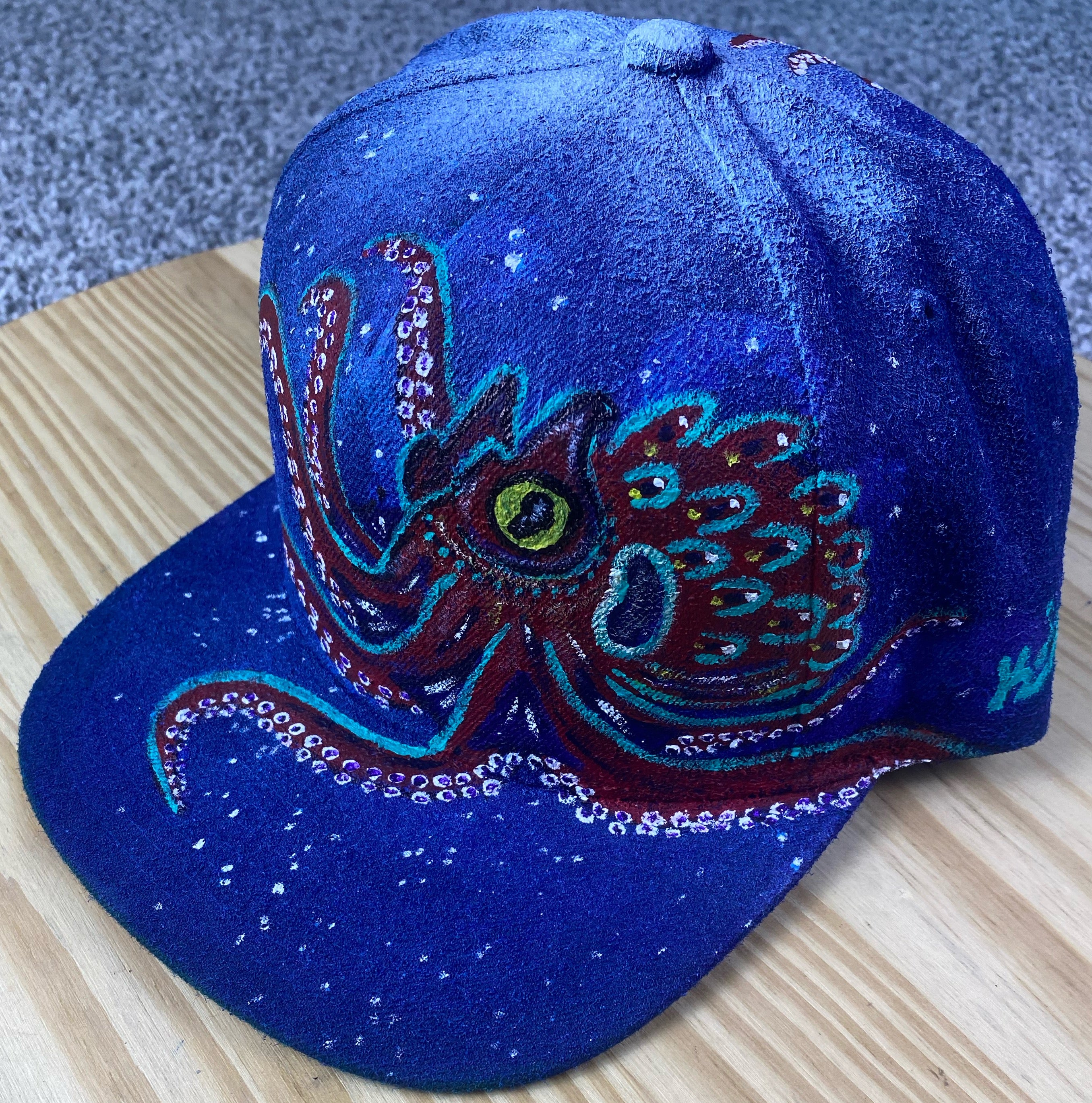 Kraken Hat, All Over Paint, Original Hand Painted, Snapback