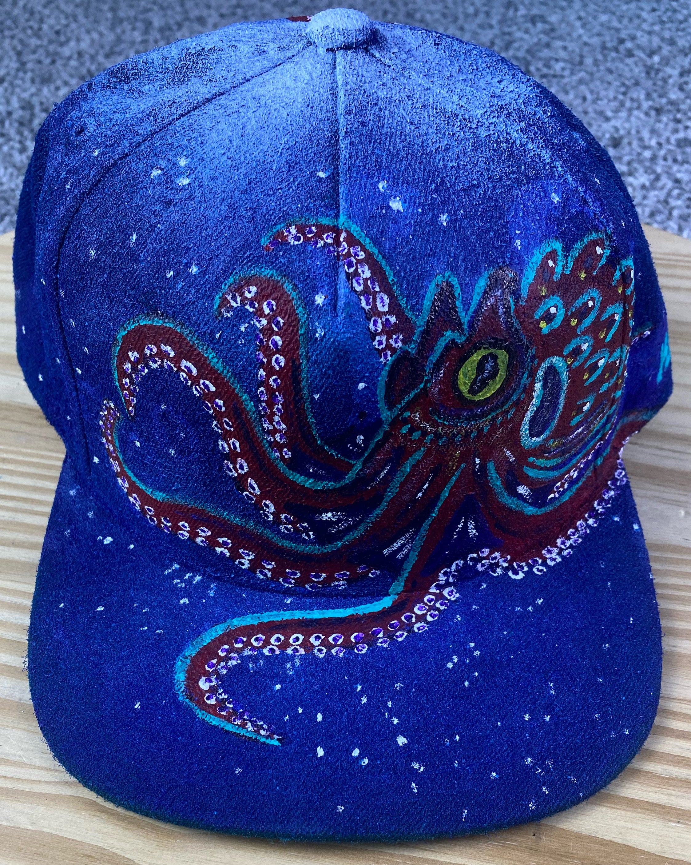 Kraken Hat, All Over Paint, Original Hand Painted, Snapback