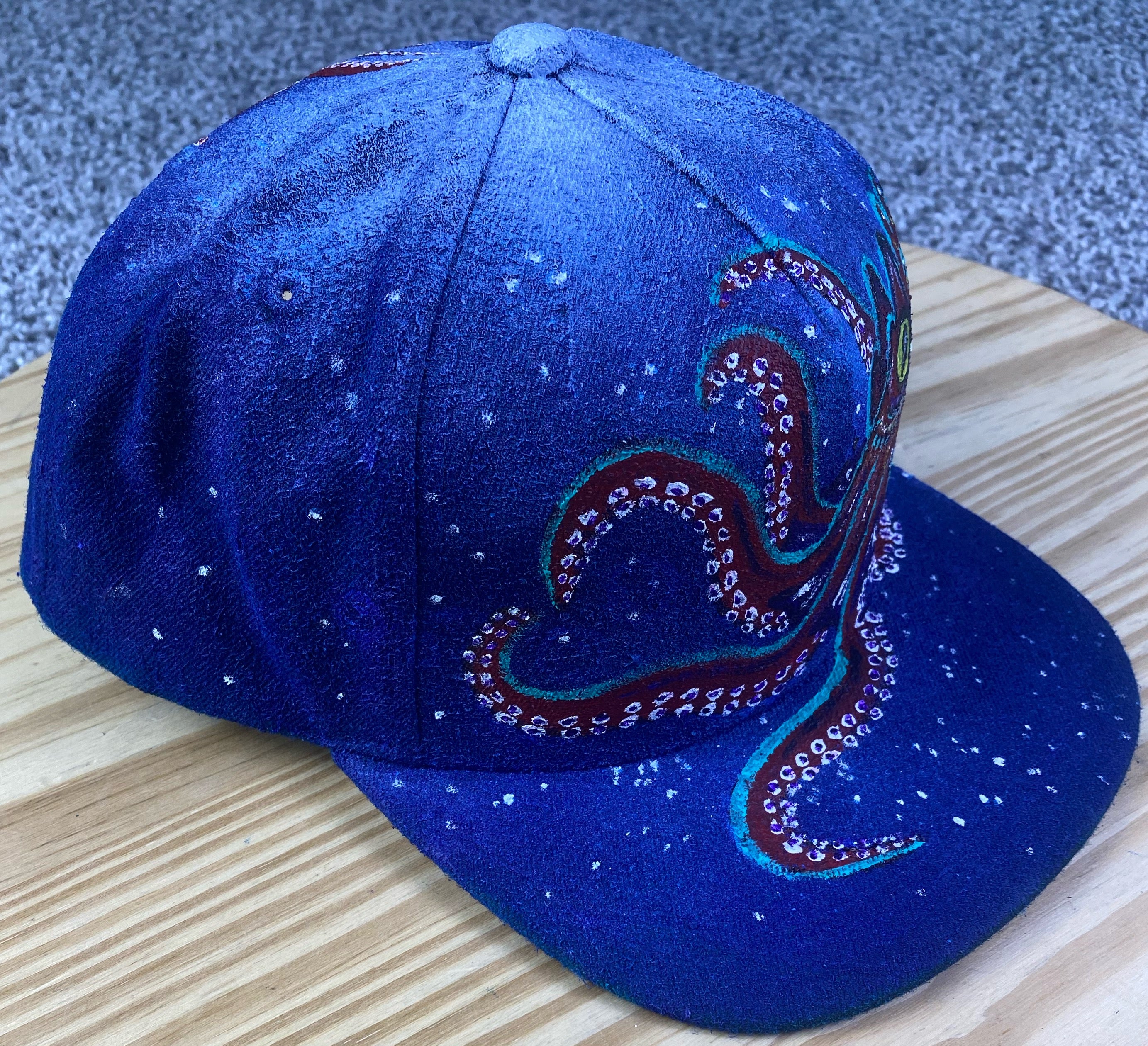 Kraken Hat, All Over Paint, Original Hand Painted, Snapback