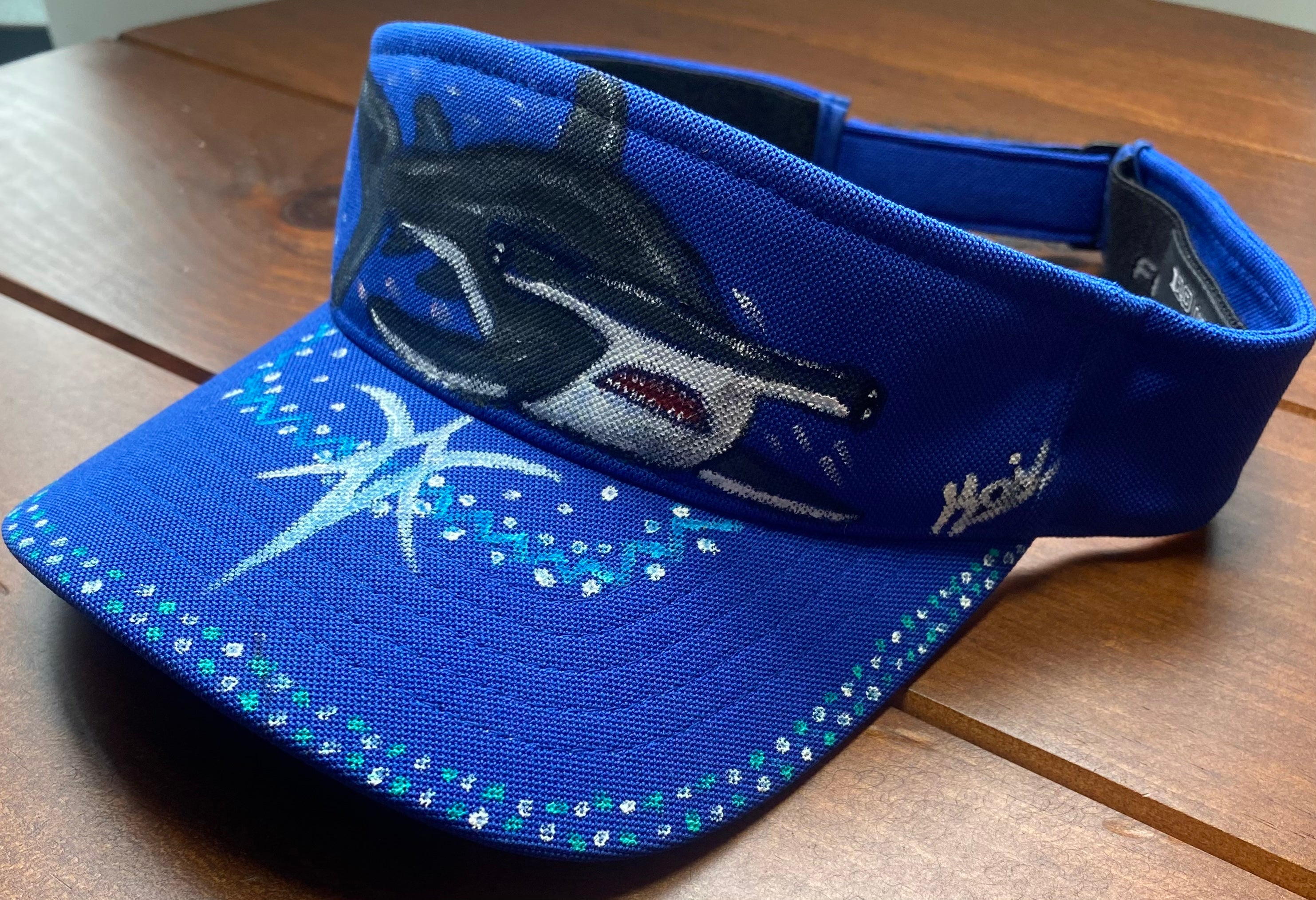 Hammer Head Visor, blue, Original Hand Painted, Velcro