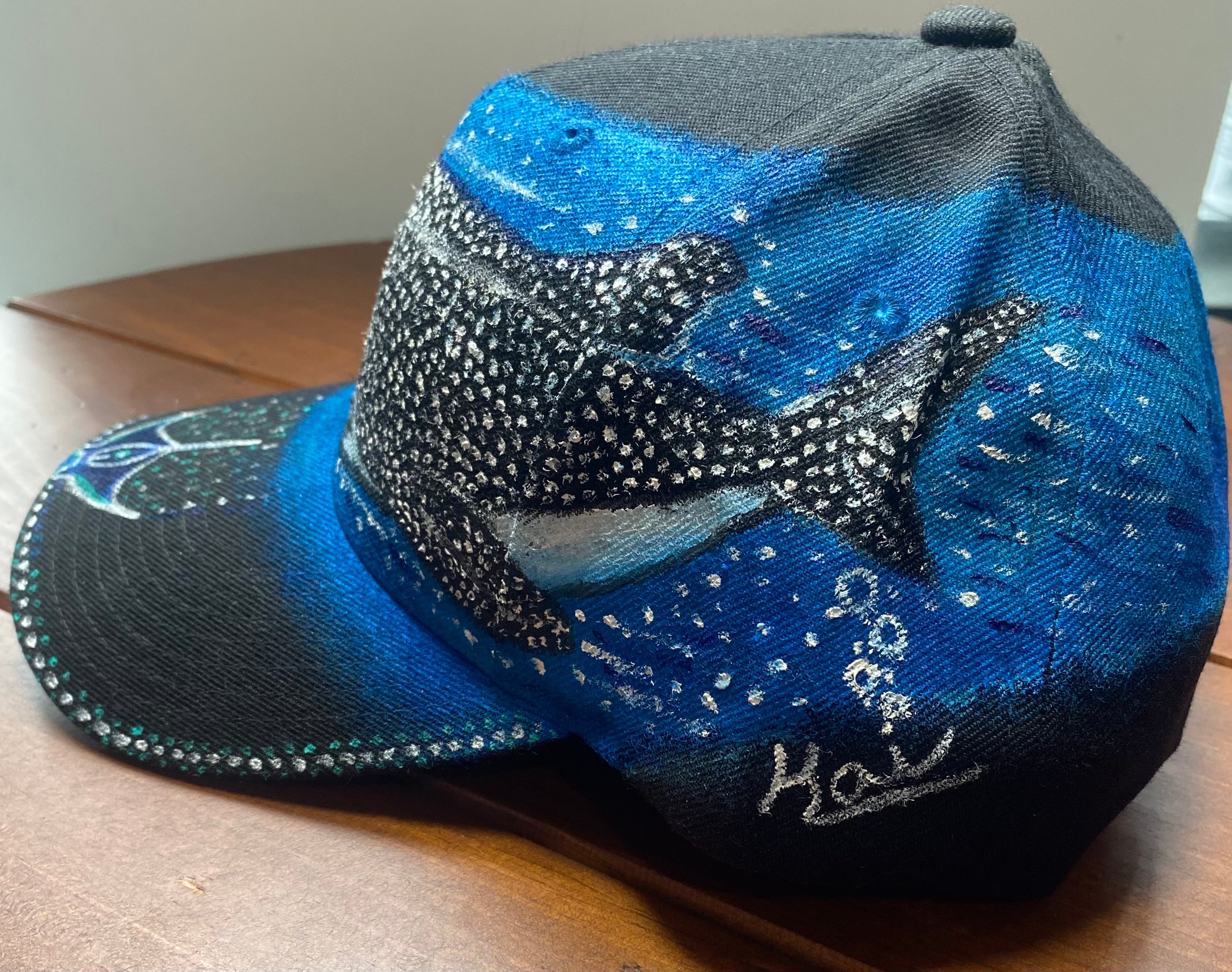 Whale Shark Hat, black, Original Hand Painted, Snapback