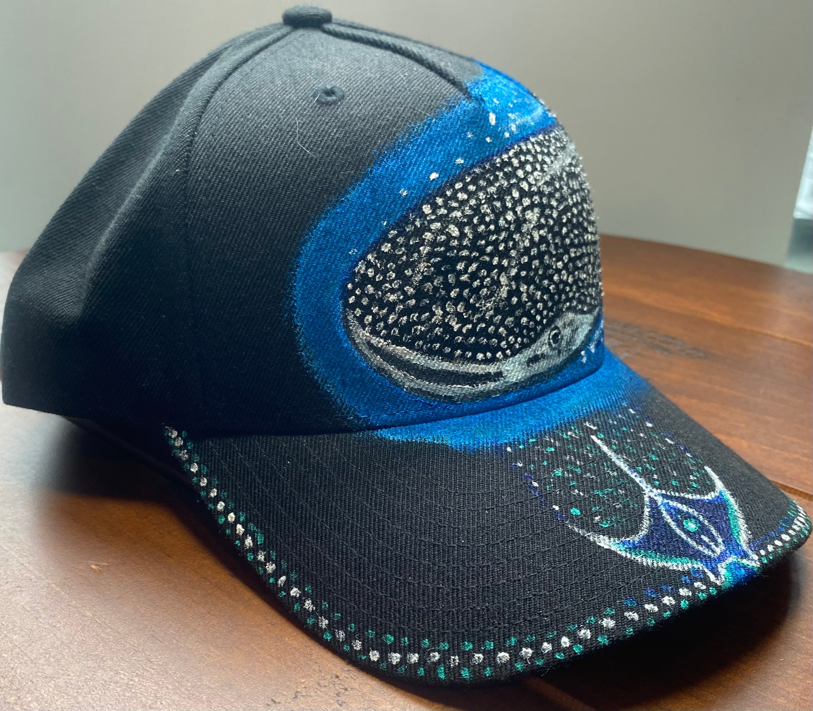 Whale Shark Hat, black, Original Hand Painted, Snapback