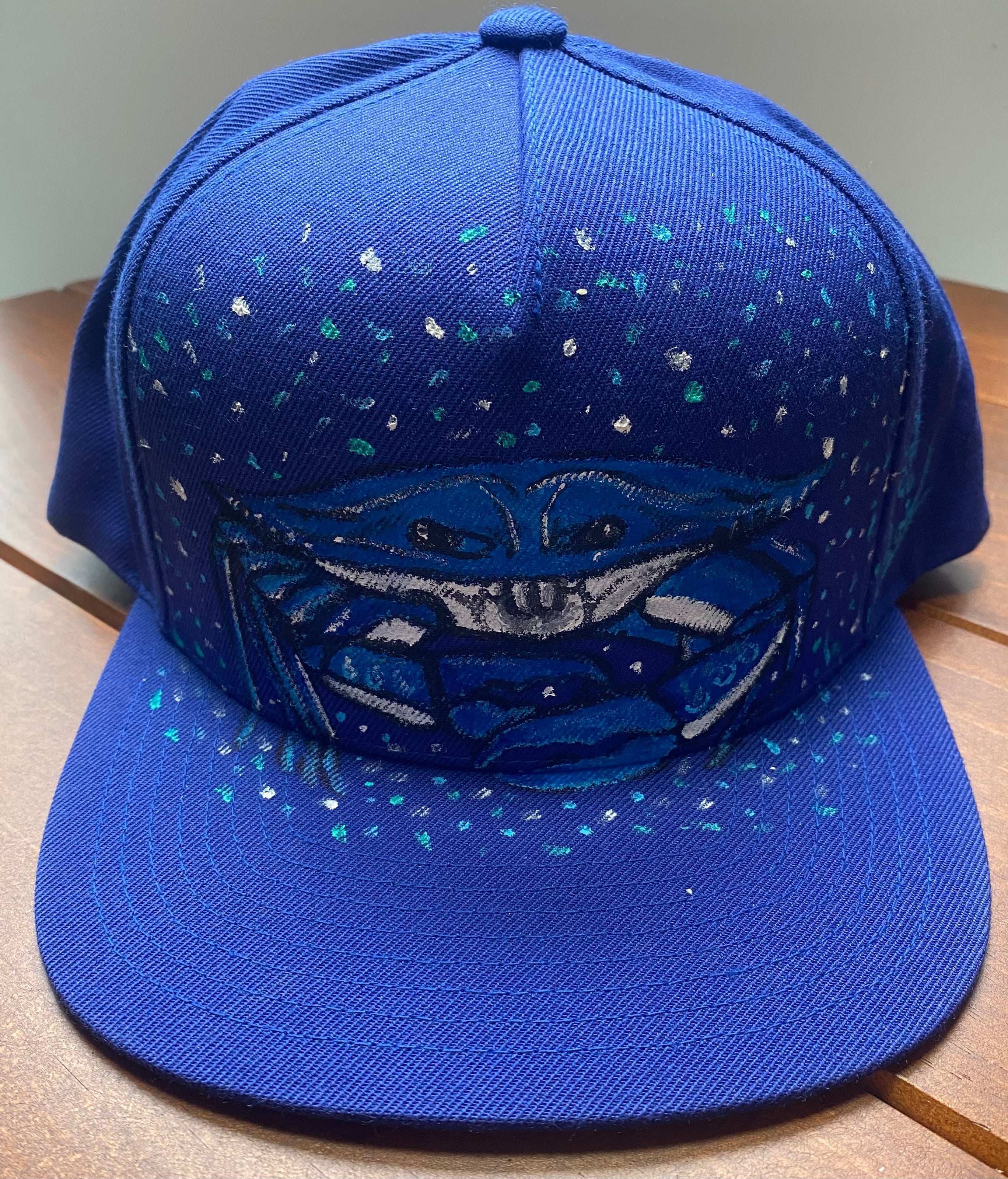 Blue Crab Hat, blue, Original Hand Painted, Snapback