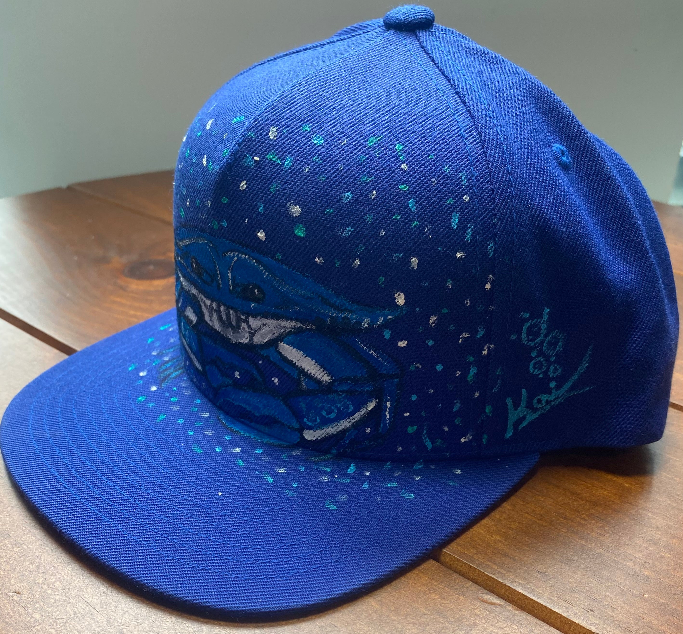 Blue Crab Hat, blue, Original Hand Painted, Snapback