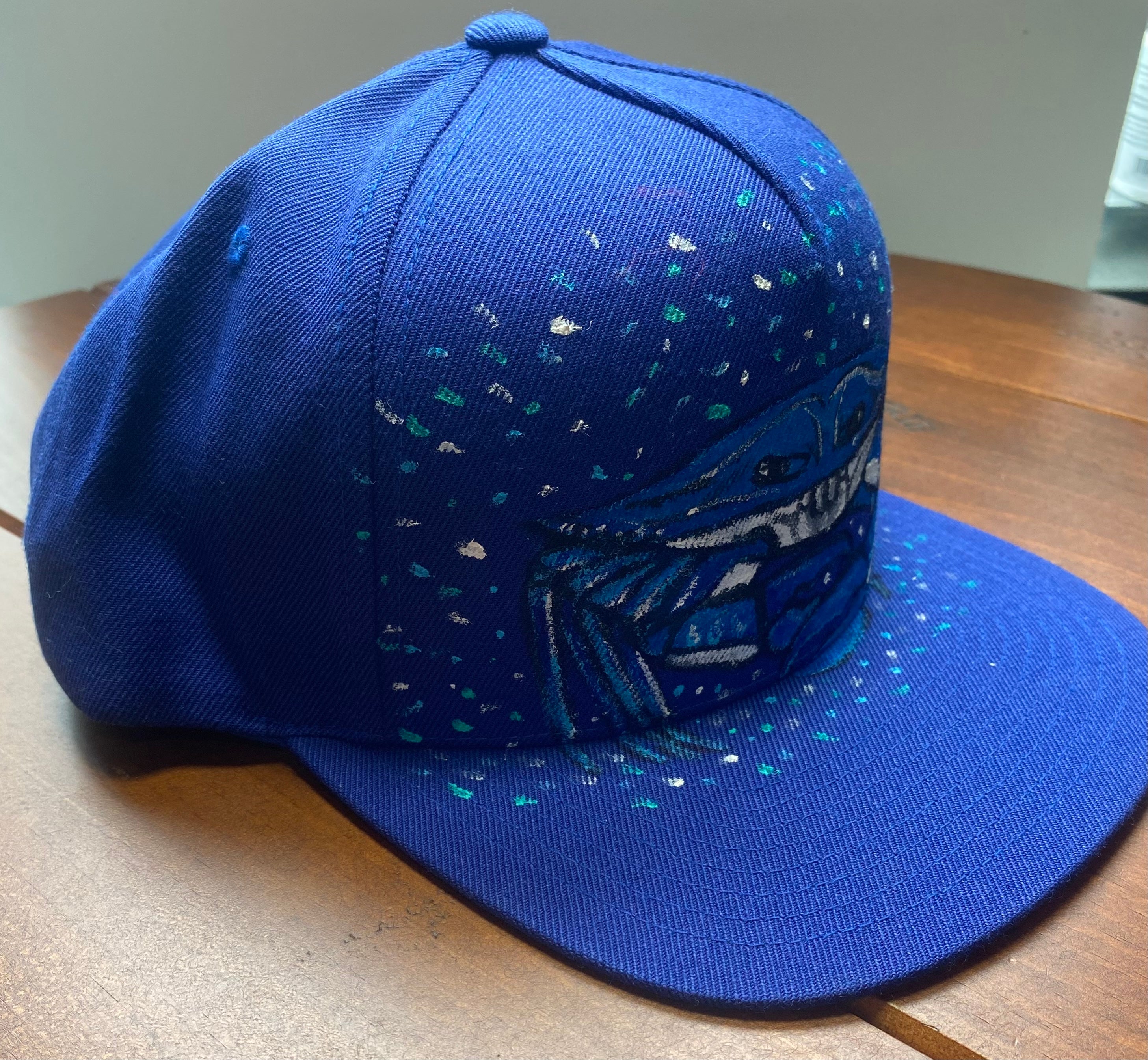Blue Crab Hat, blue, Original Hand Painted, Snapback