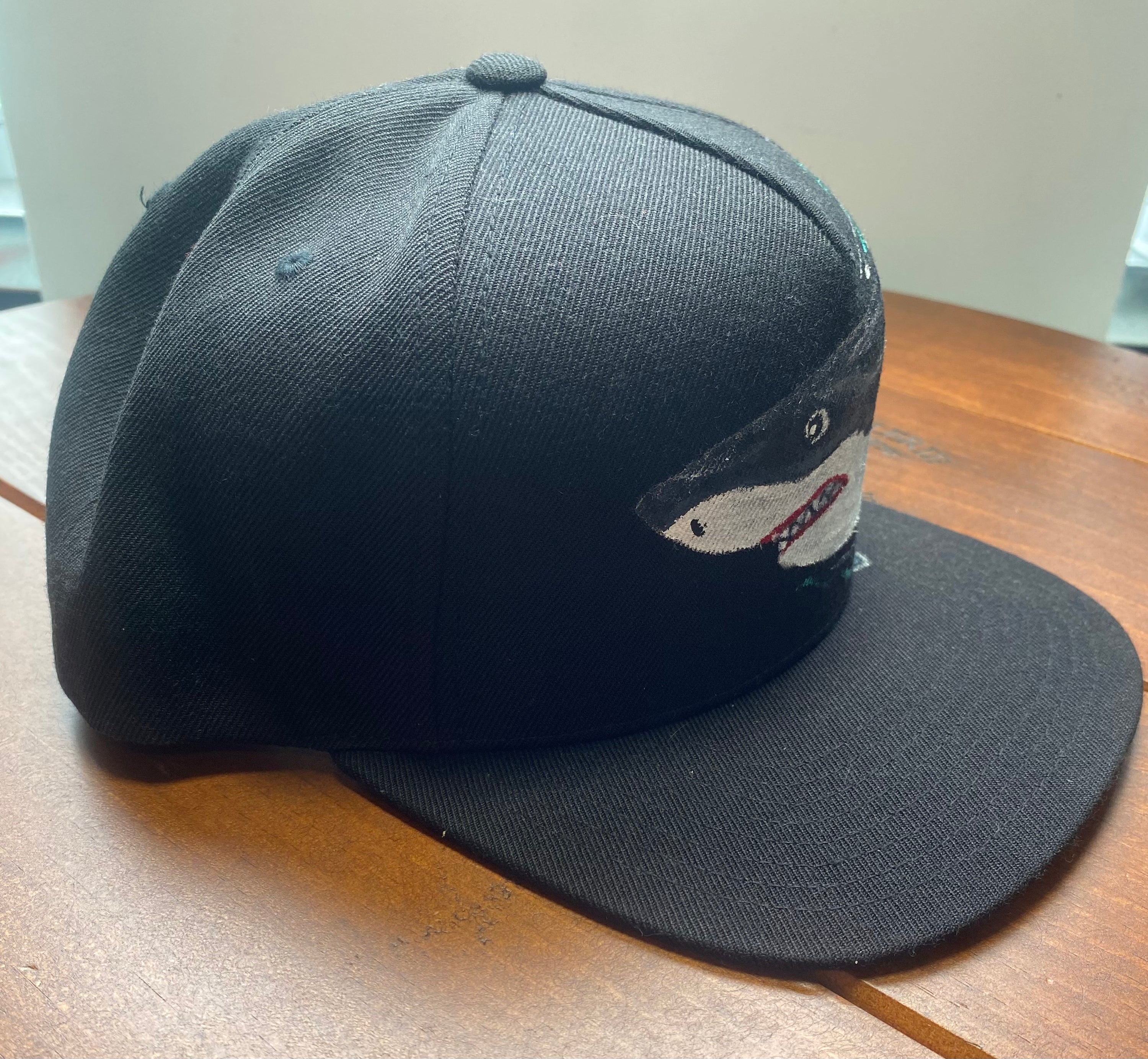Great White Shark Hat, blue, Original Hand Painted, Snapback
