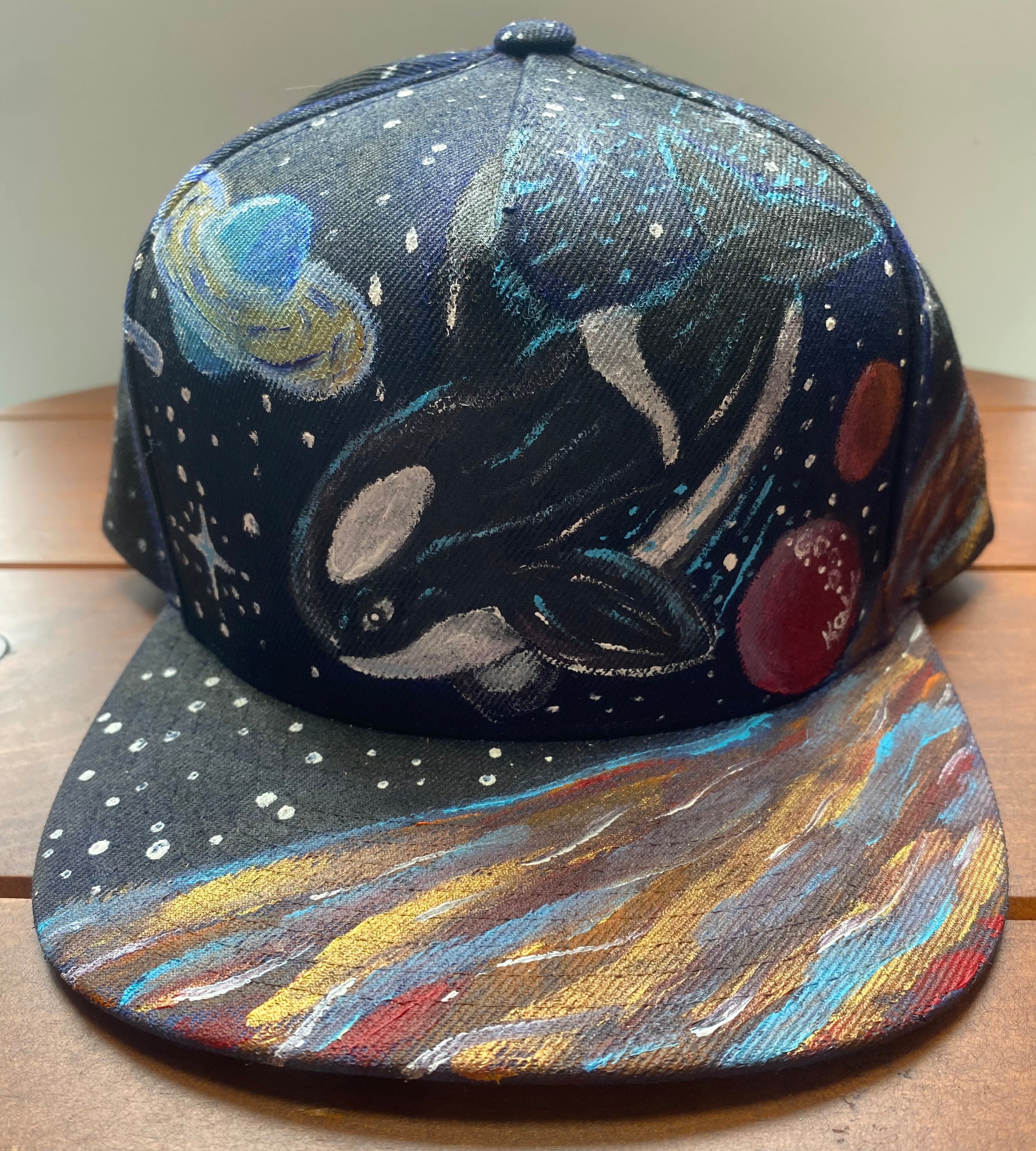 Space Orca Hat, black, Original Hand Painted, Snapback