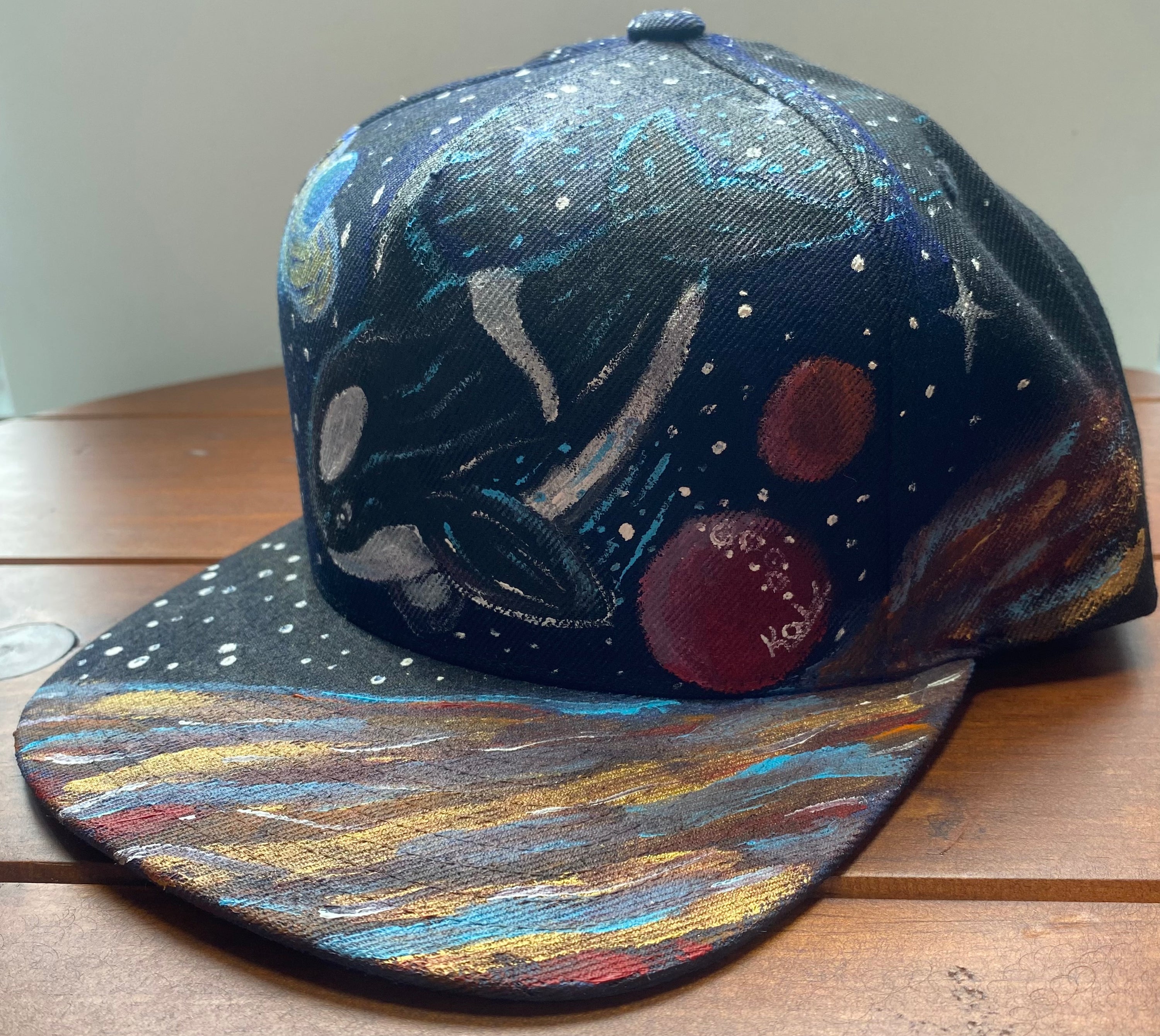 Space Orca Hat, black, Original Hand Painted, Snapback