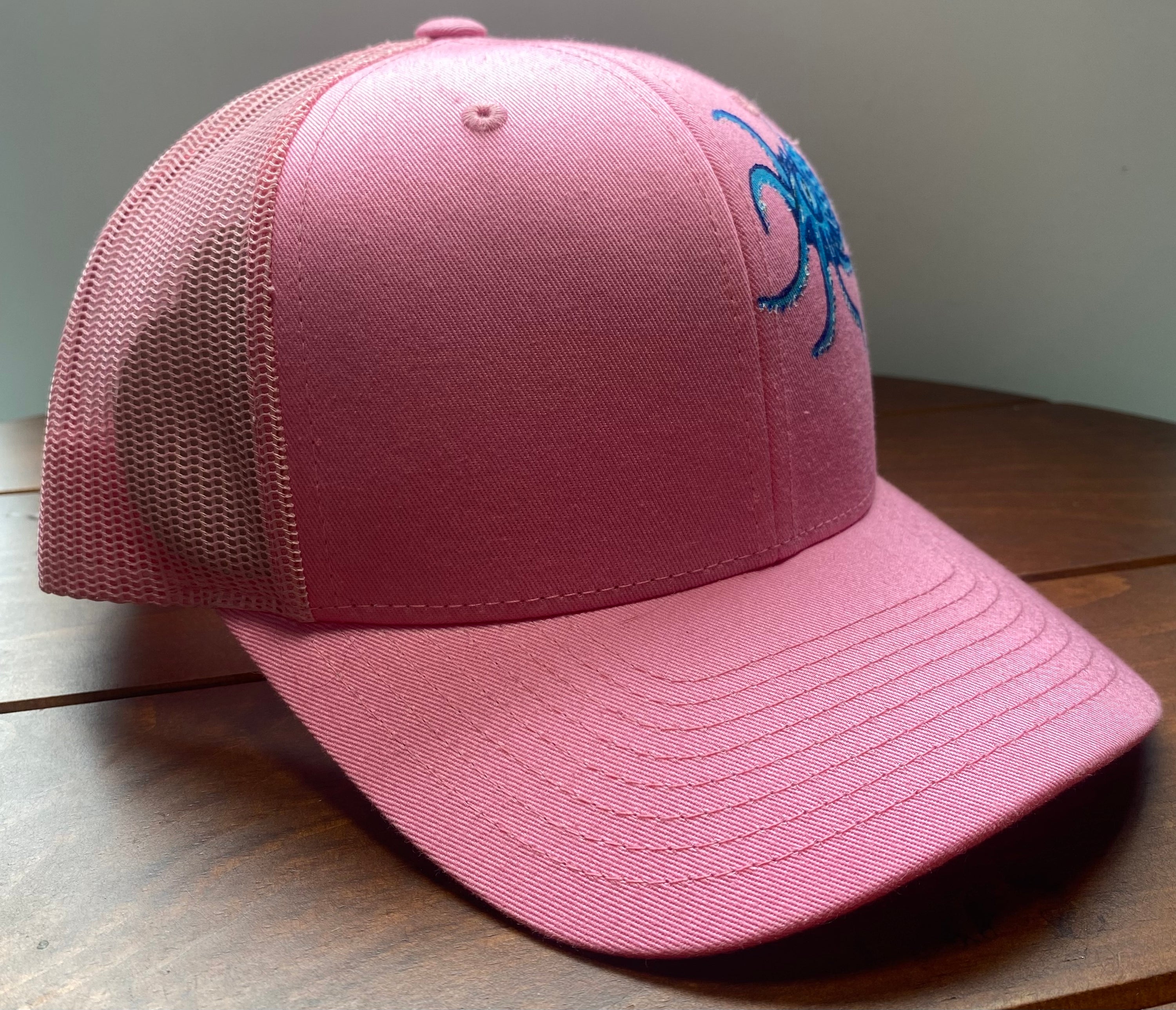 Little Blue Octopus Hat, pink, Original Hand Painted, Snapback