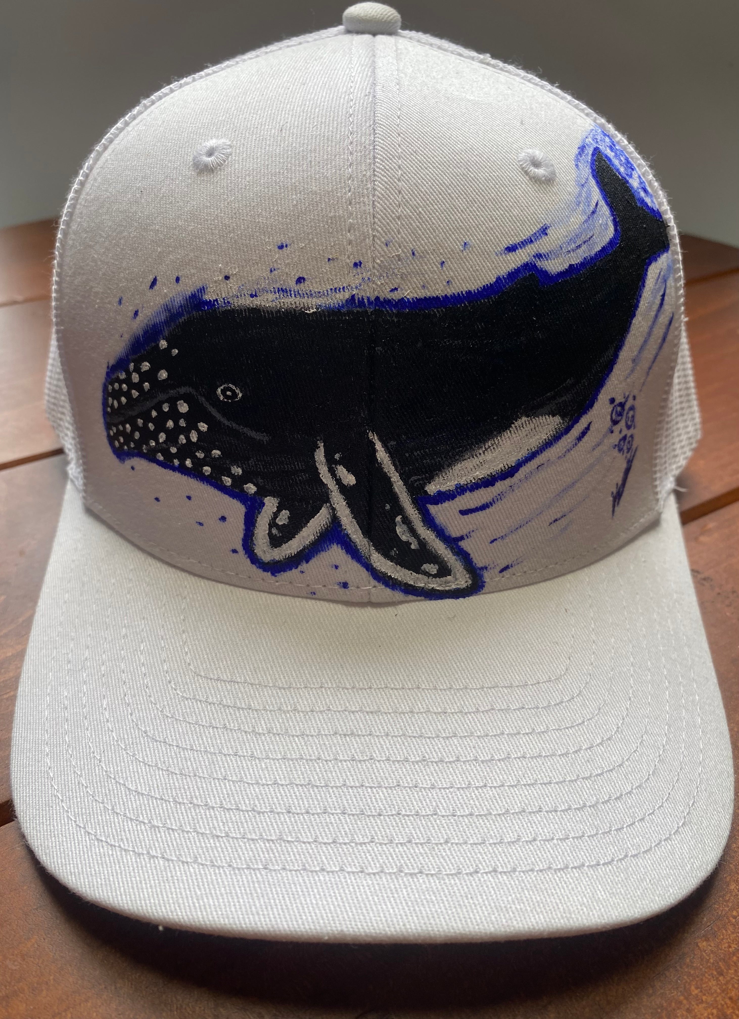 Humpback Whale Hat, White, Original Hand Painted, Snapback