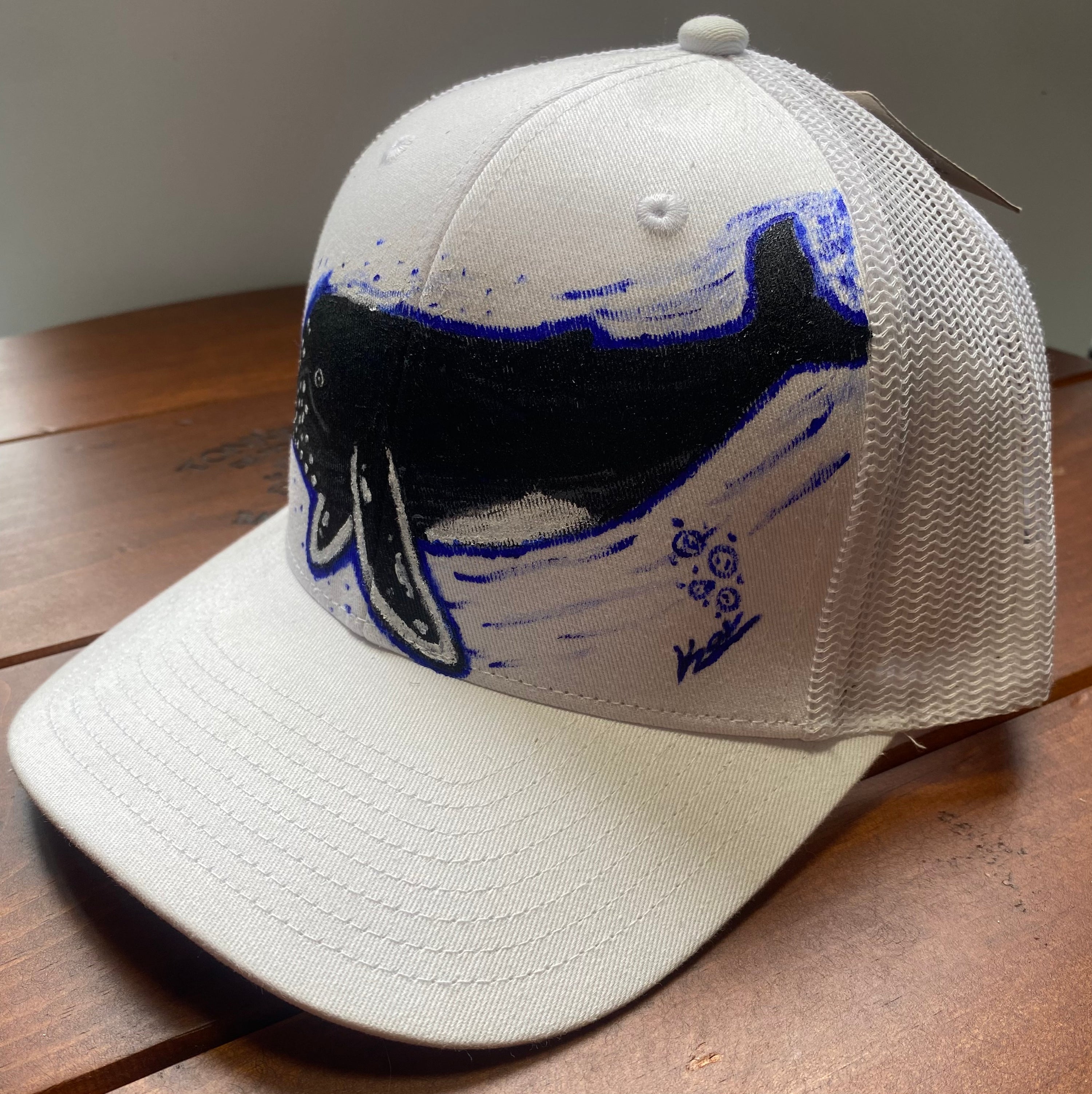 Humpback Whale Hat, White, Original Hand Painted, Snapback