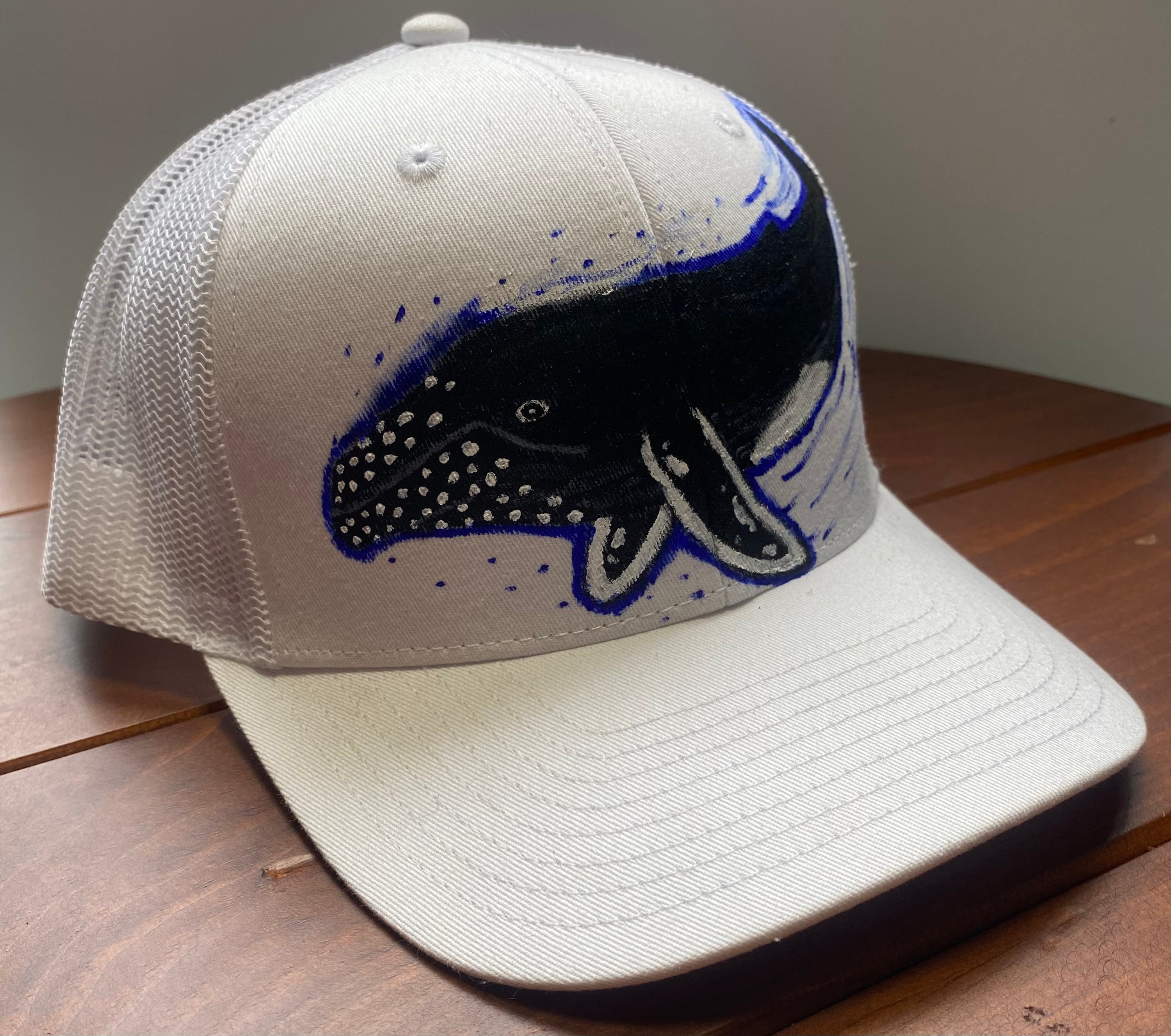 Humpback Whale Hat, White, Original Hand Painted, Snapback