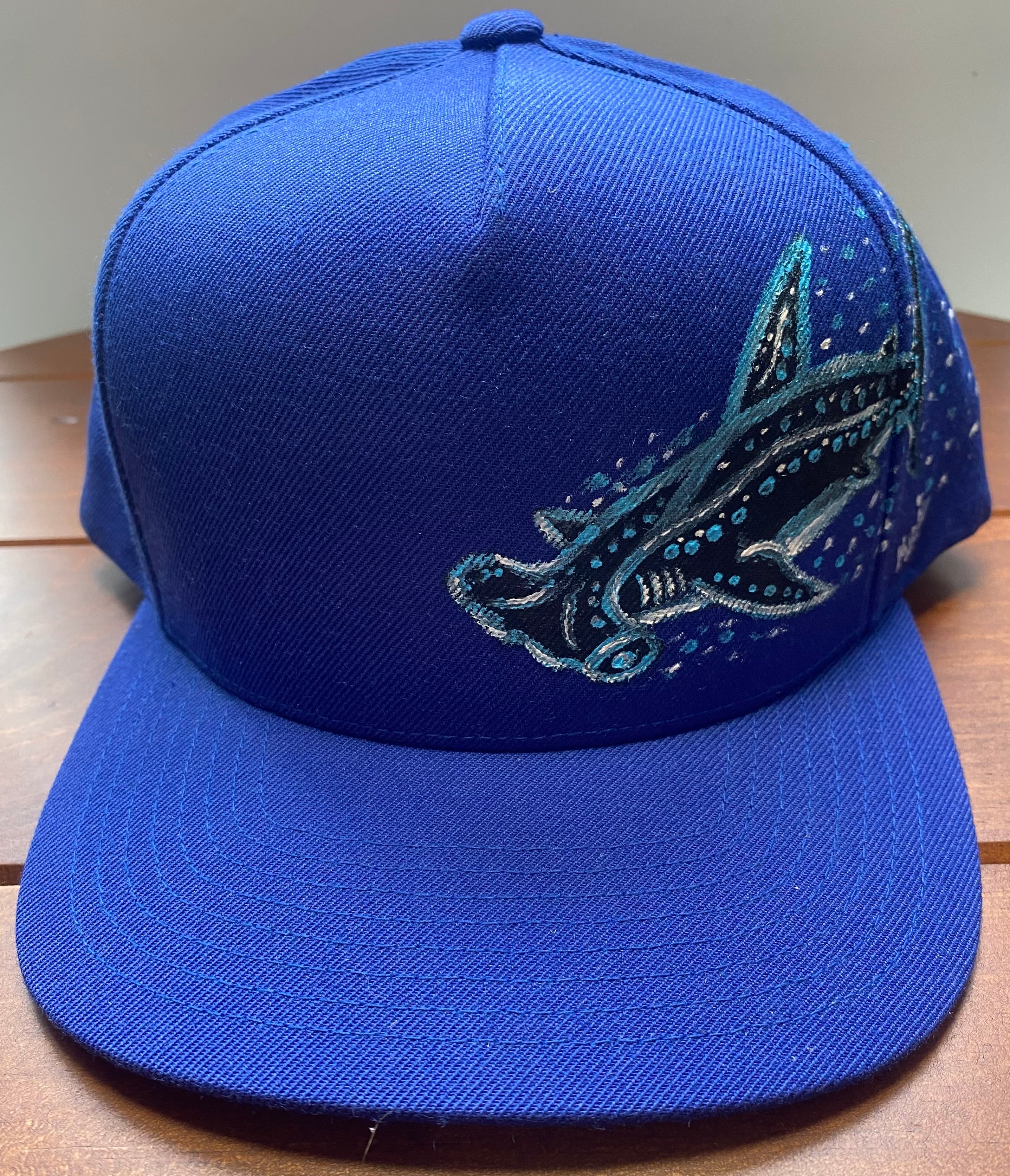 Hawaii Inspired Hammerhead Shark Hat, blue, Original Hand Painted, Snapback
