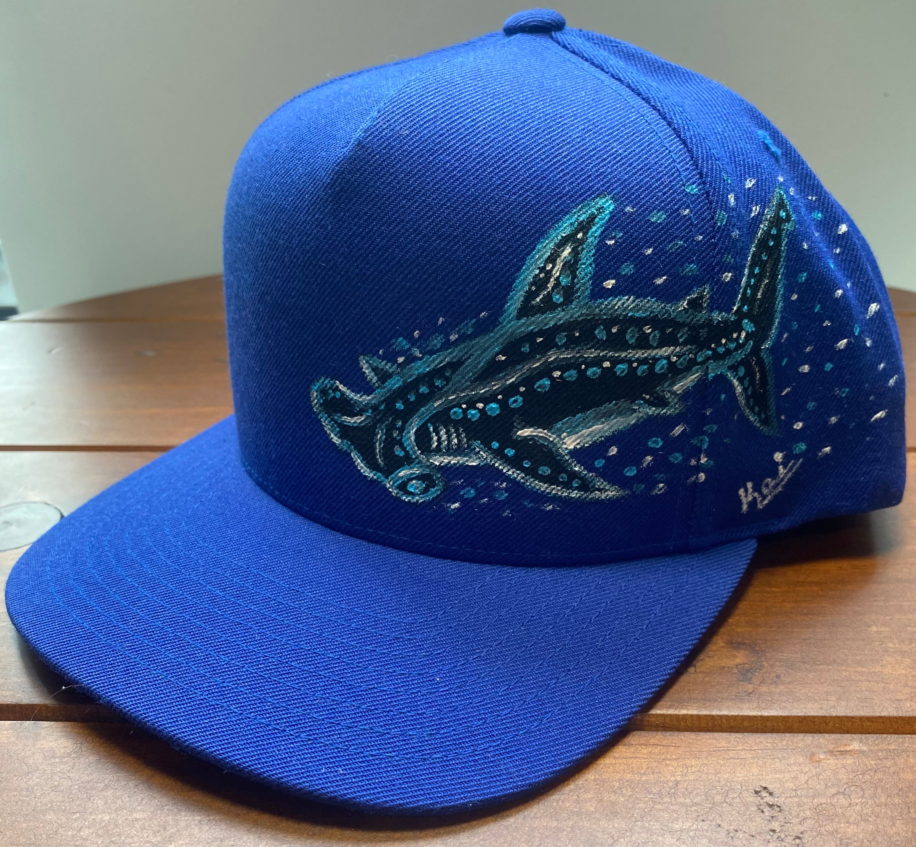 Hawaii Inspired Hammerhead Shark Hat, blue, Original Hand Painted, Snapback