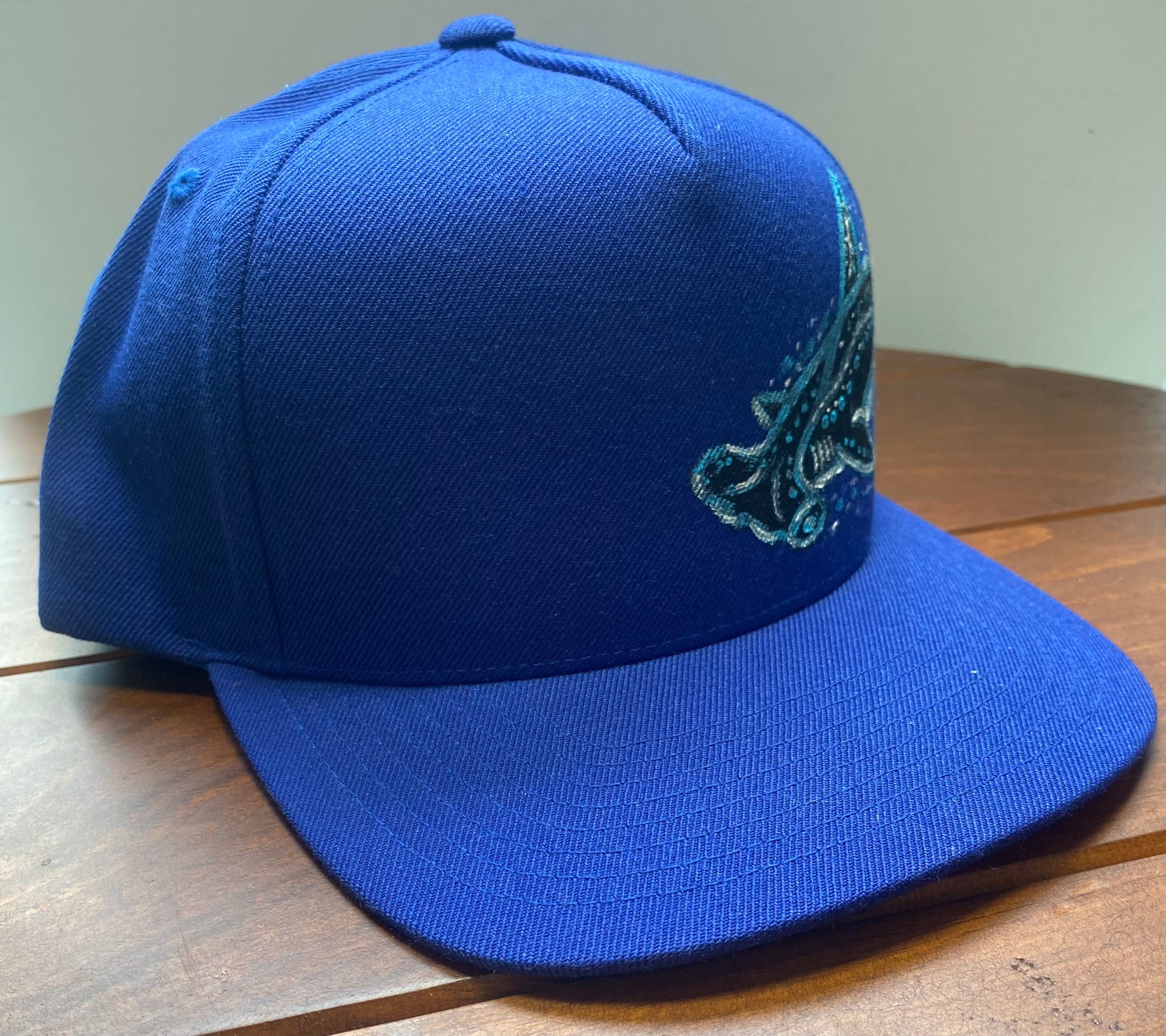 Hawaii Inspired Hammerhead Shark Hat, blue, Original Hand Painted, Snapback