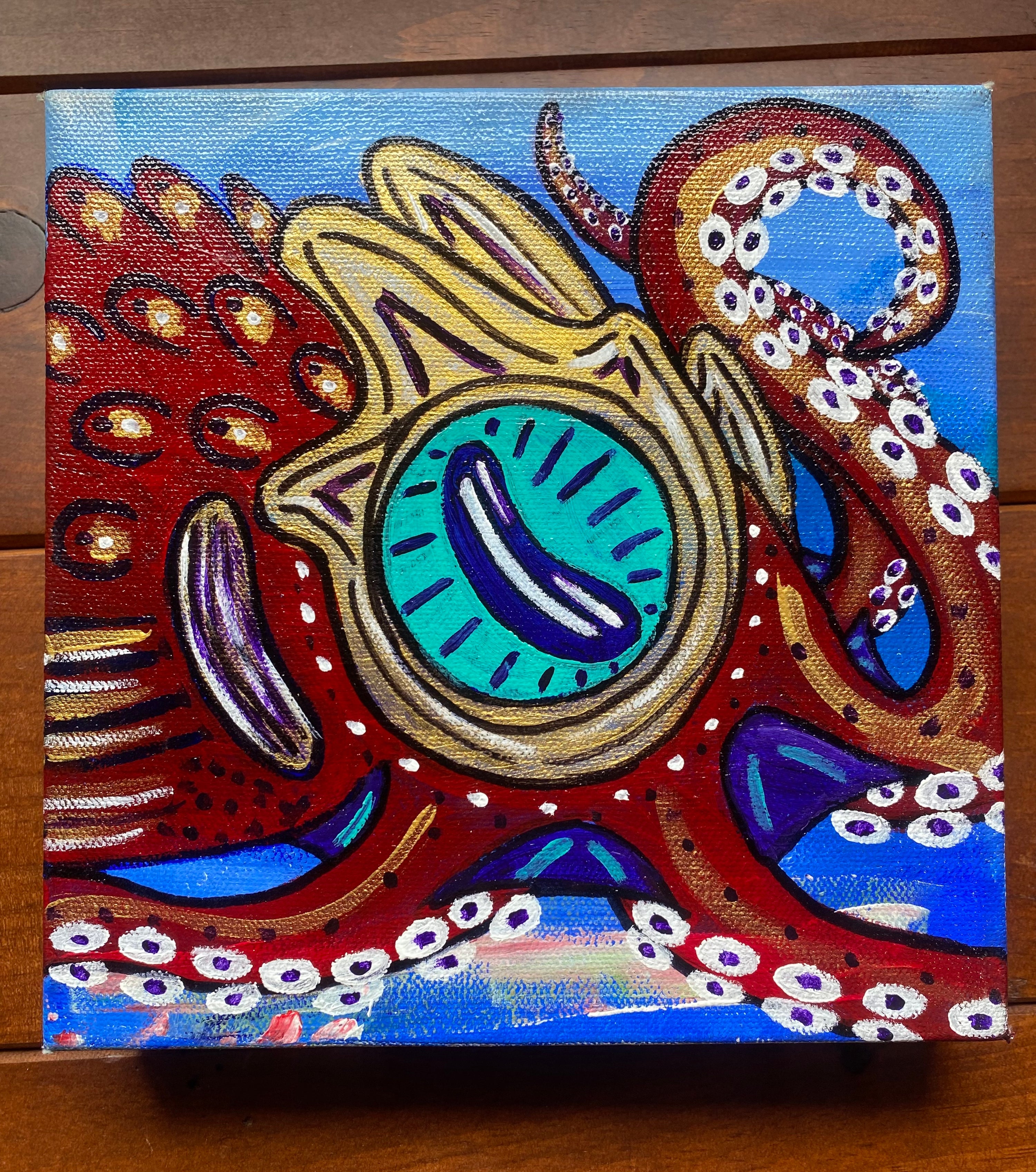 "Red Fancy Octopus " By Kai Gentile Original Painting