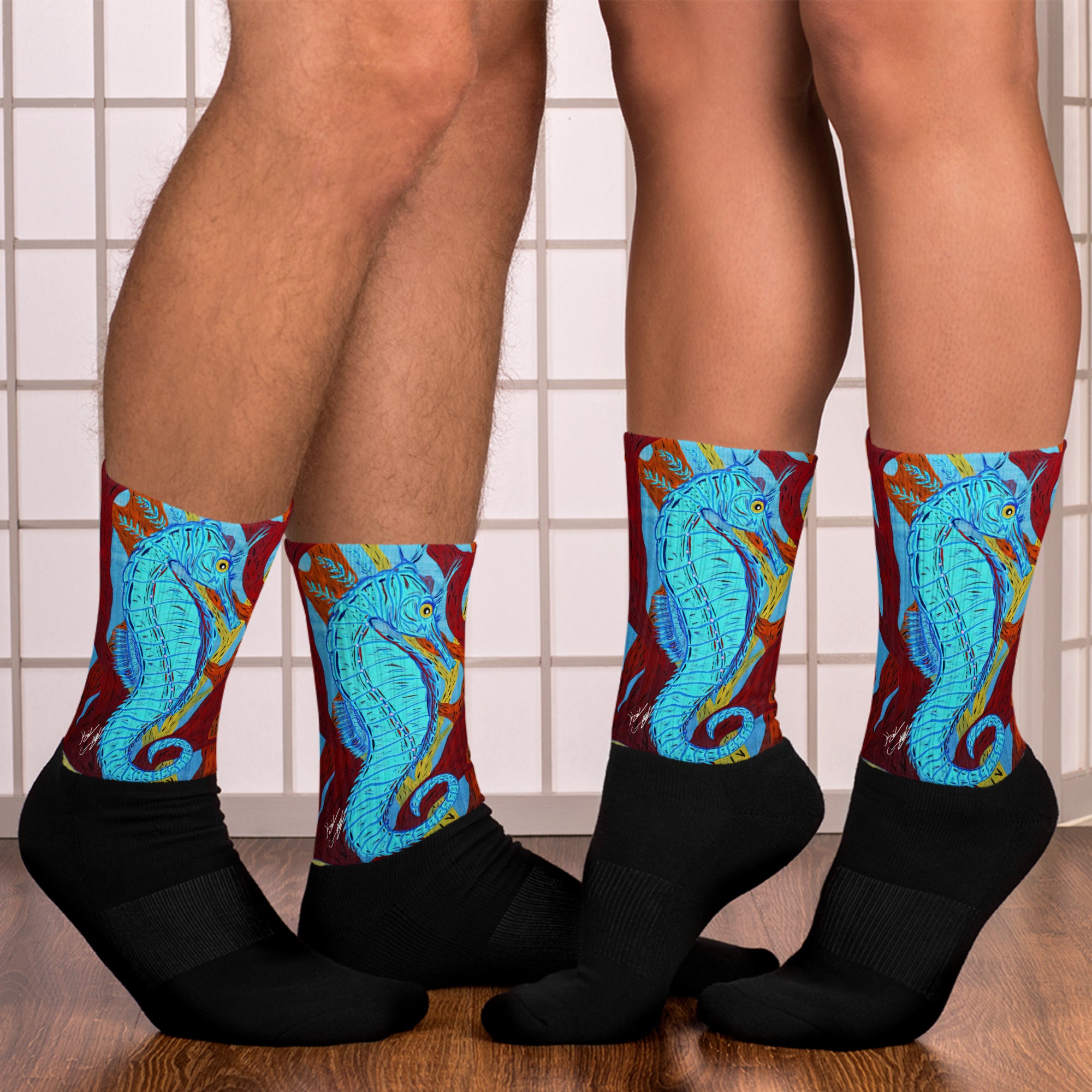 "Little Blue Seahorse" By Kai Gentile Socks