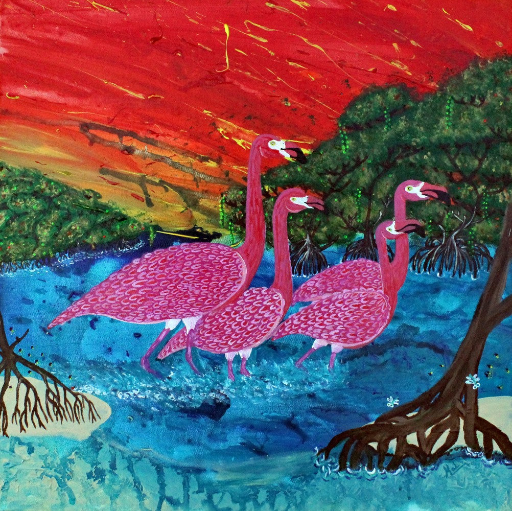 "Flamingo Sunset" By Kai Gentile Original Painting